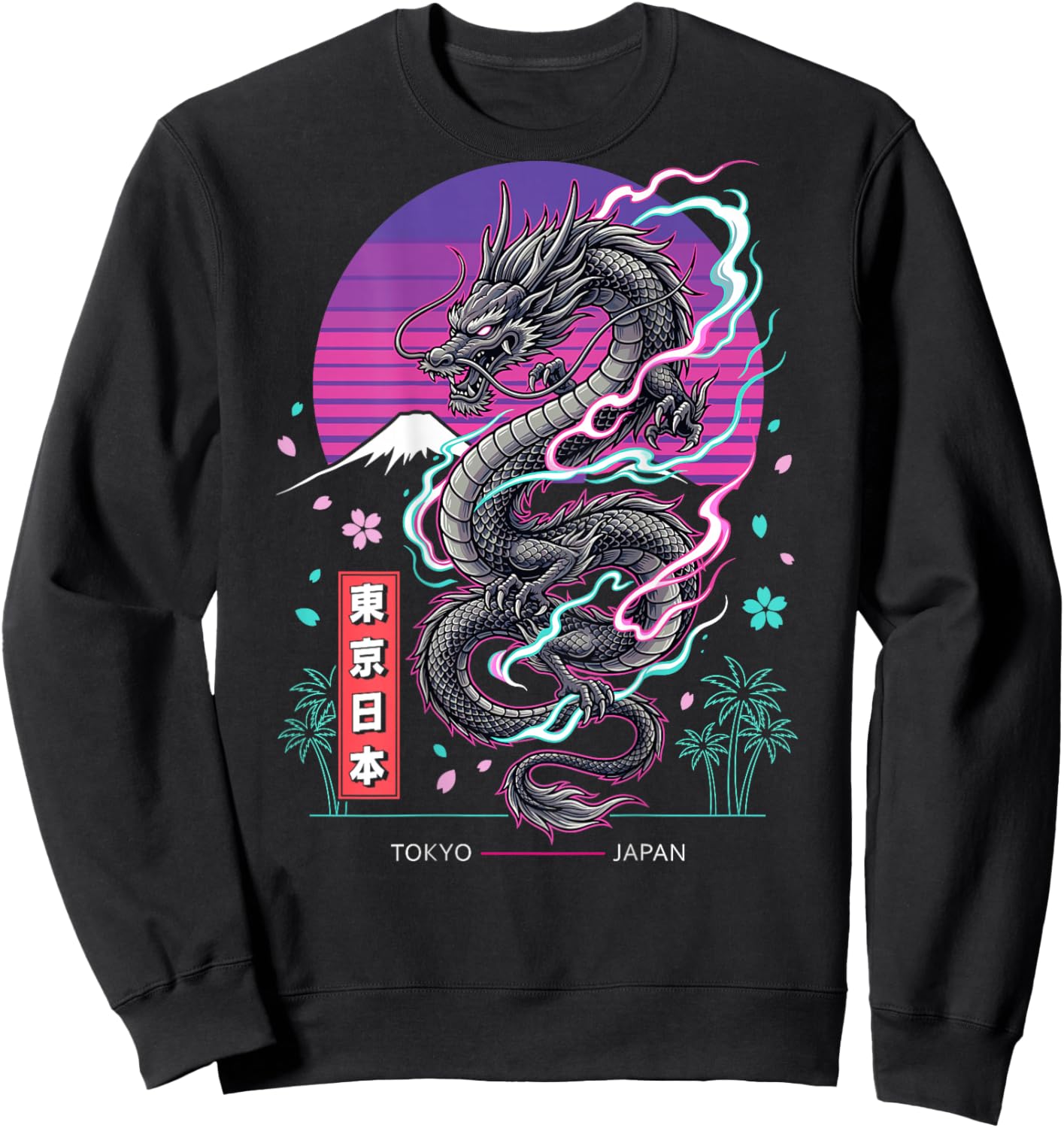 Tokyo Japan Retro Japanese Dragon Asian Style Back Graphic Sweatshirt - Sweatshirt | Black
