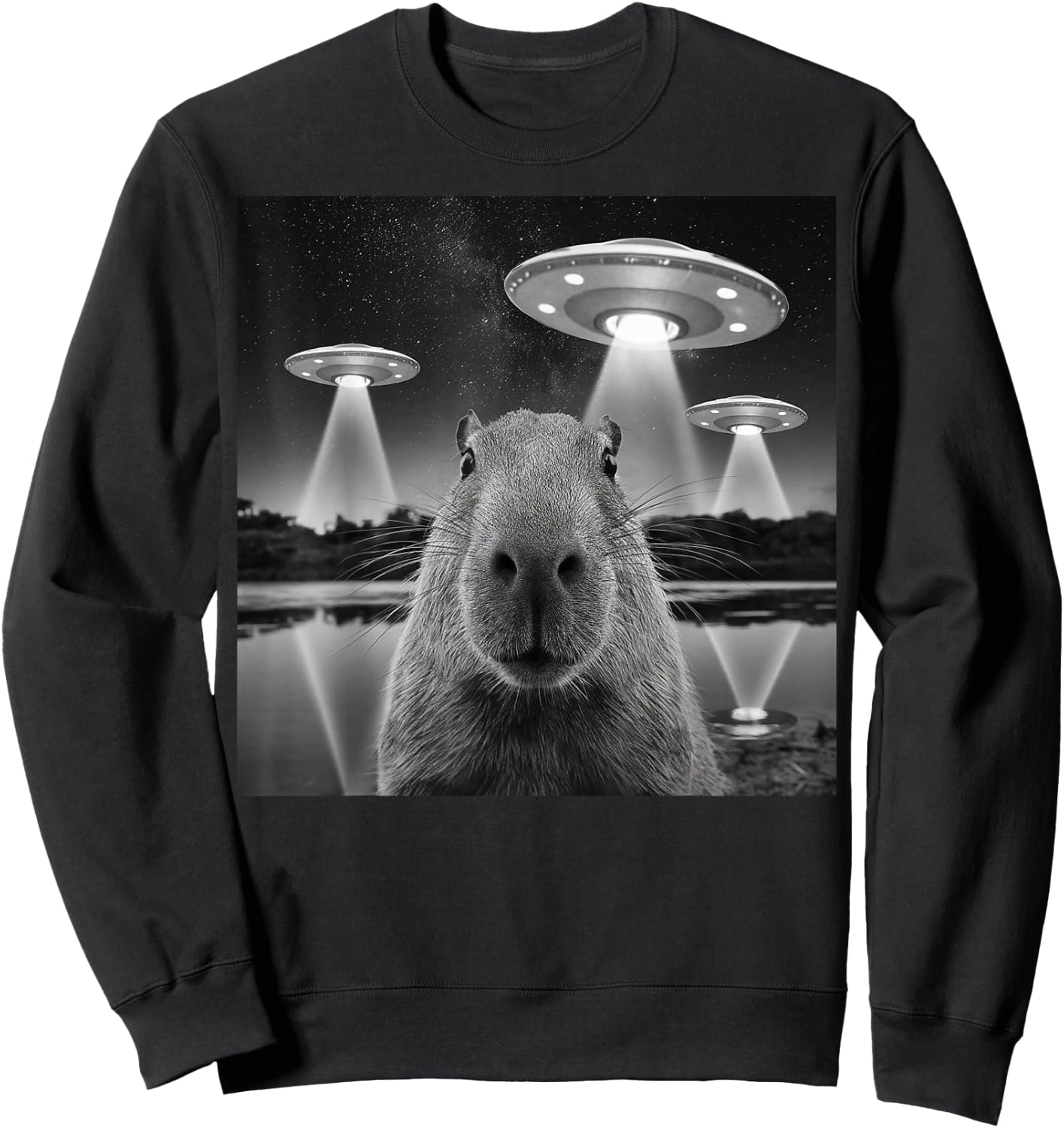 Capybara Selfie Alien UFO Gifts Men Women, Kid, Rodent Lover Sweatshirt - Sweatshirt | Black