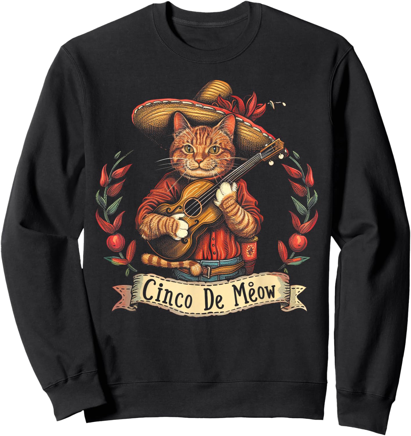 Cat - Cinco De Meow Mayo Mexican Fiesta Sweatshirt - Sweatshirt | Black