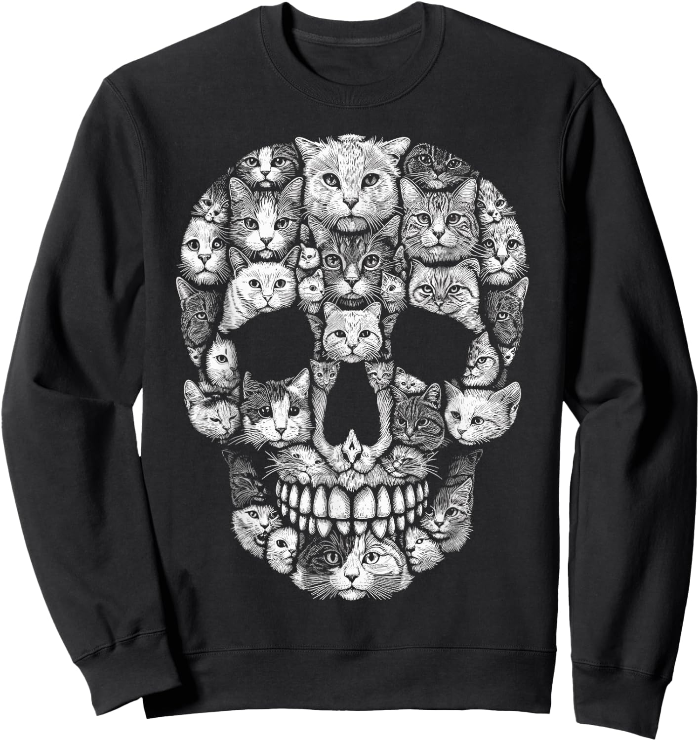 Cat Skull Kitty Skeleton Halloween Costume Cat Women Kids Sweatshirt - Sweatshirt | Black