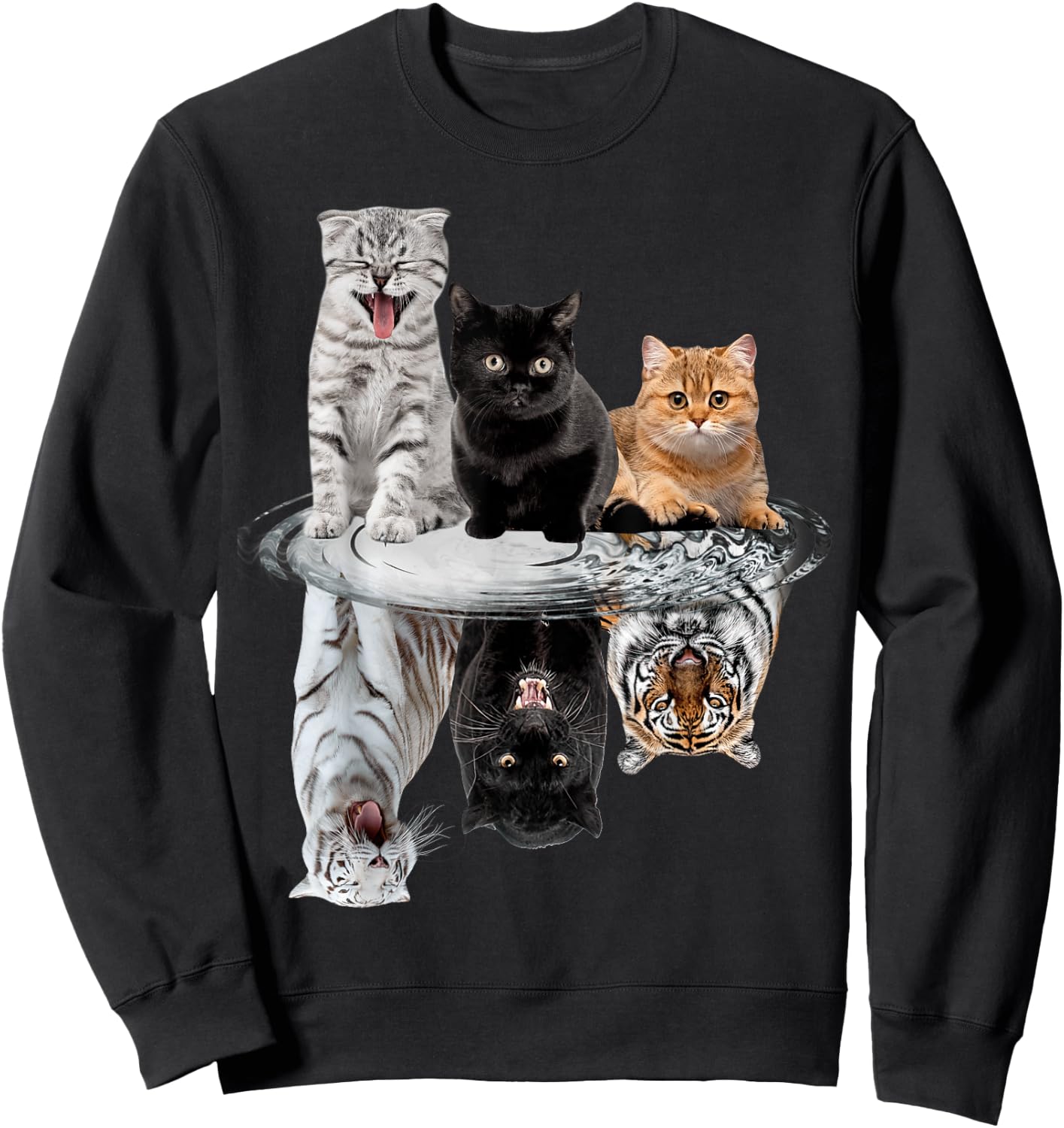 Three Cats Kittens Reflection Tiger Puma Leopard Sweatshirt - Sweatshirt | Black