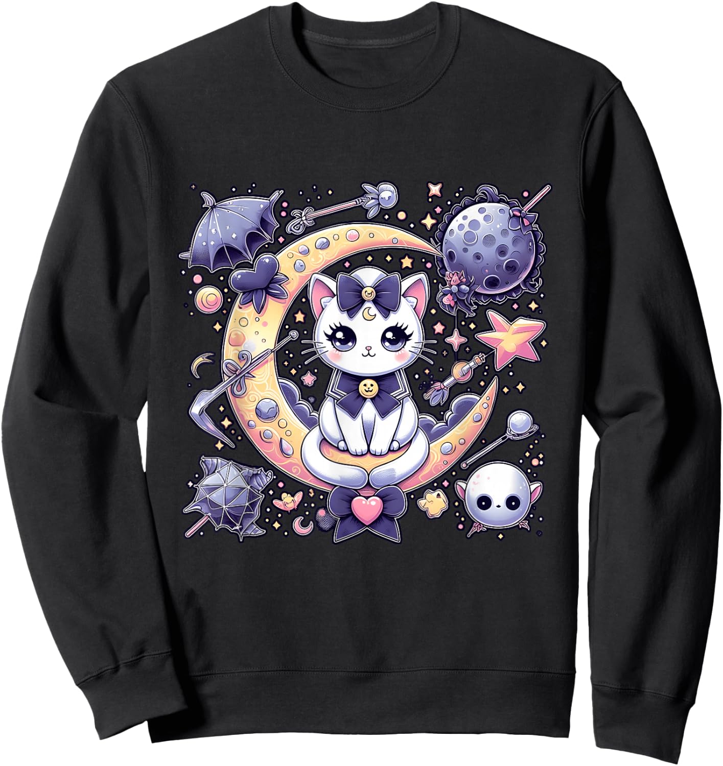 Sailor Meow Cute Moon Cat Space Magic Gothic Halloween Sweatshirt - Sweatshirt | Black