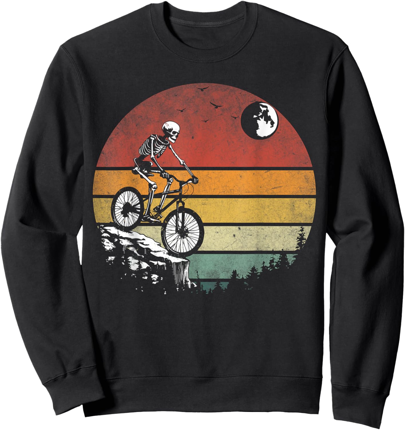 Skeleton Riding Bicycle Vintage Mountain Biking Skeleton Sweatshirt - Sweatshirt | Black