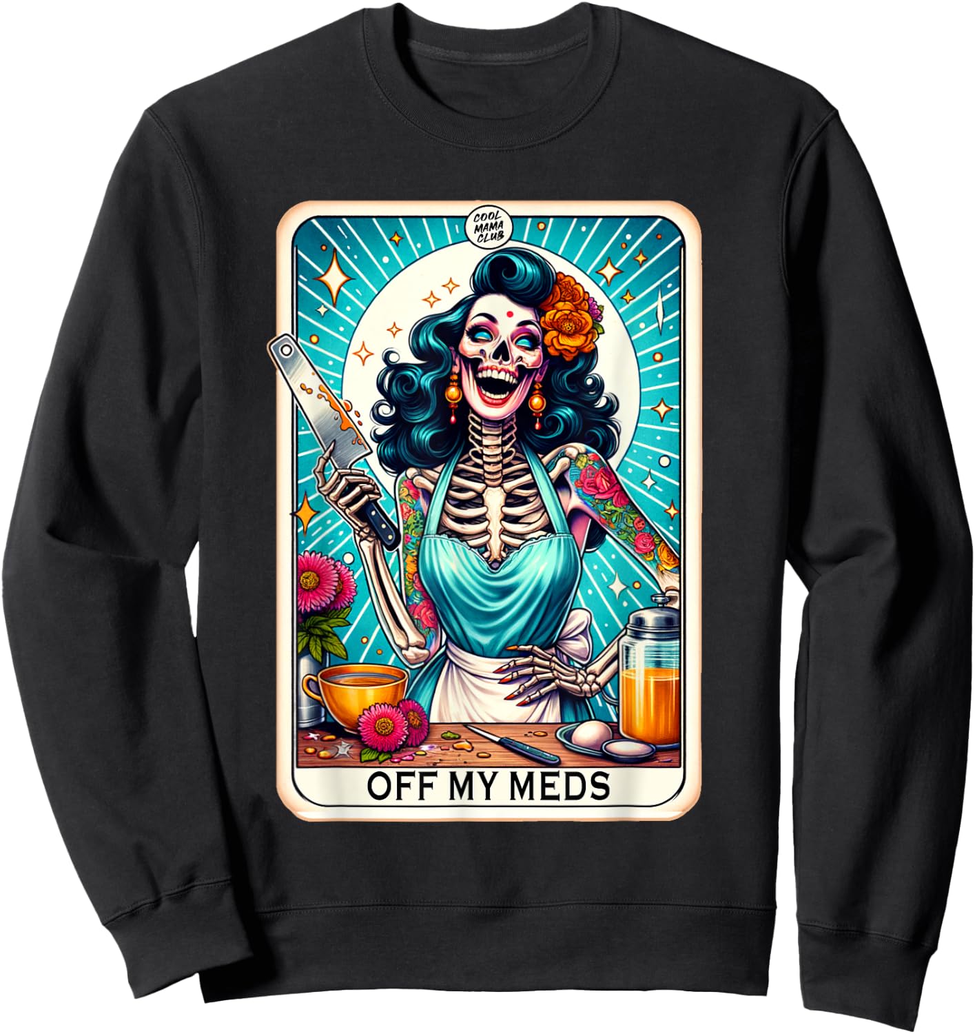 Cool Mama Club Tarot Card Skeleton Halloween Sweatshirt - Sweatshirt | Black