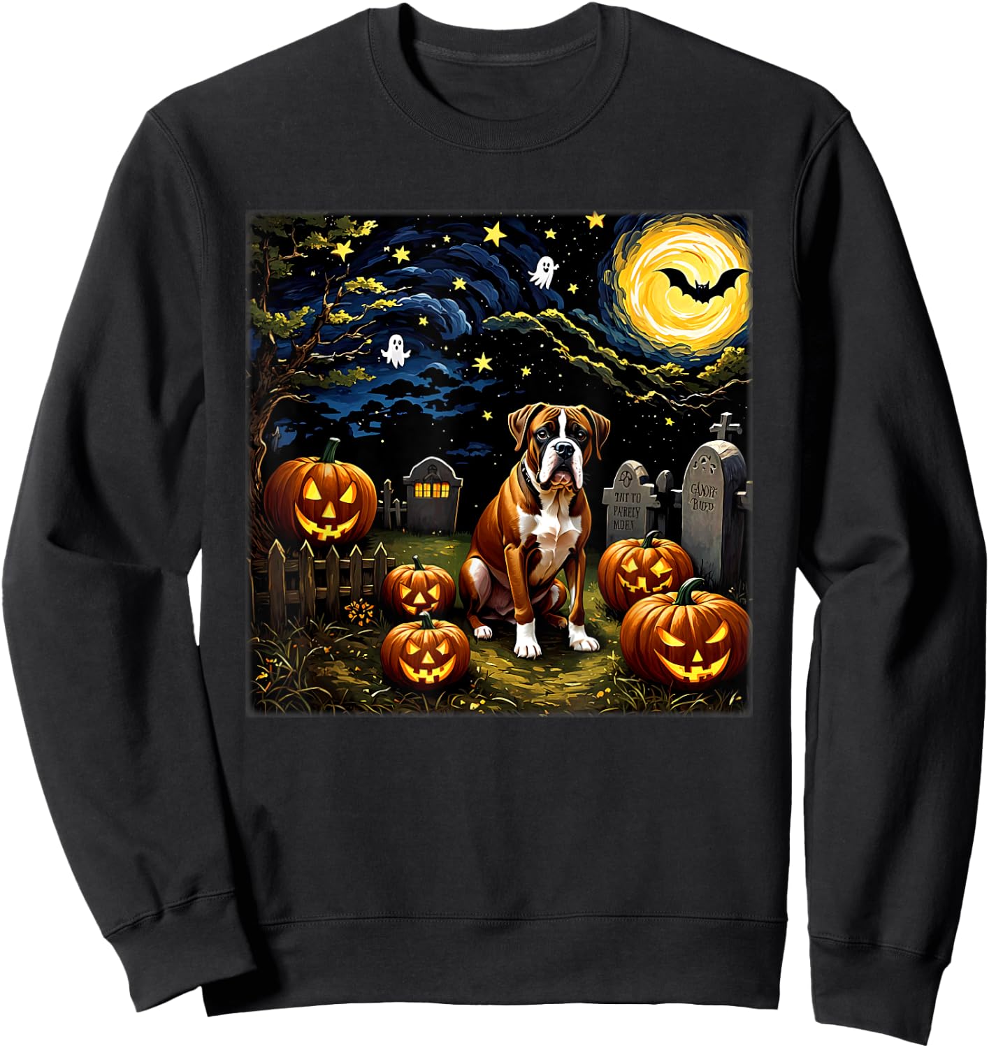 Spooky Halloween Boxer Dog Starry Night Women Kids Sweatshirt - Sweatshirt | Black