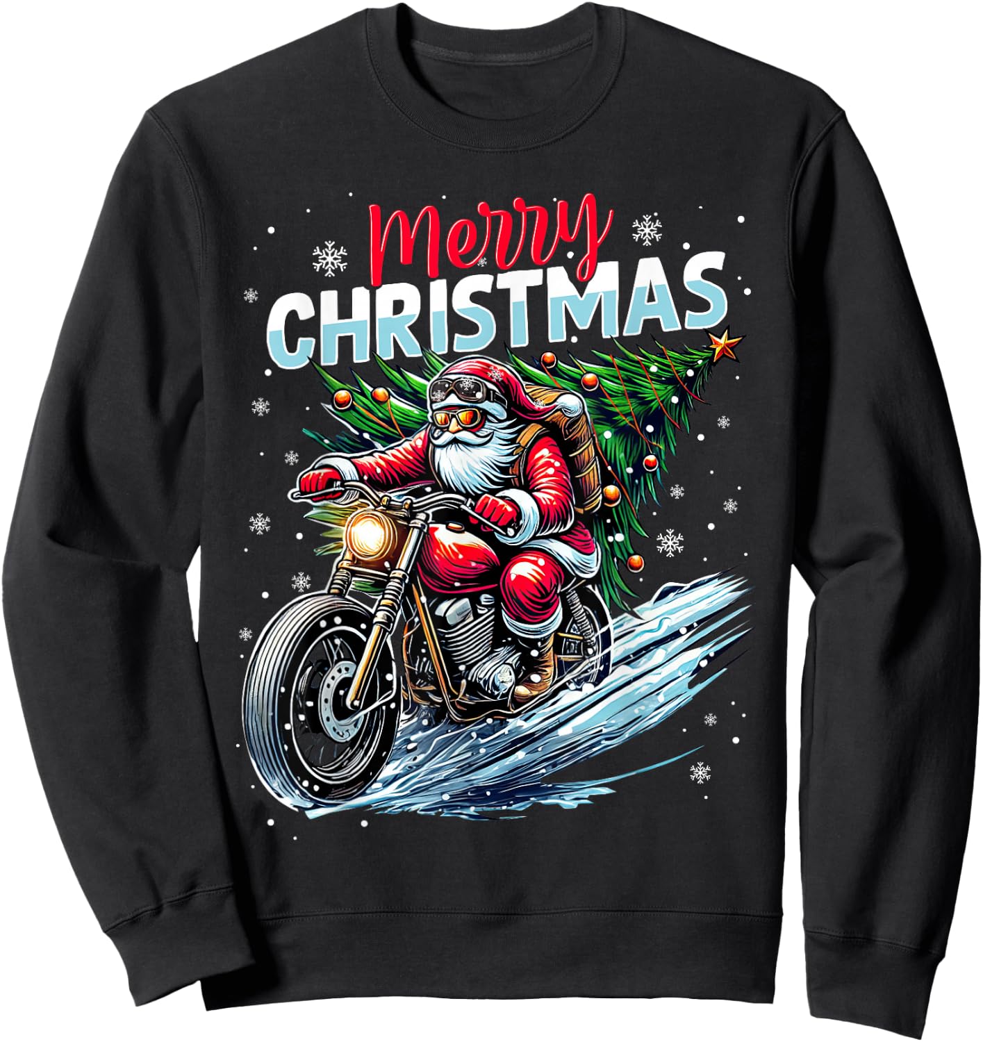 Merry Christmas Santa Riding Motorcycle Bike Biker Xmas 2025 Sweatshirt - Sweatshirt | Black