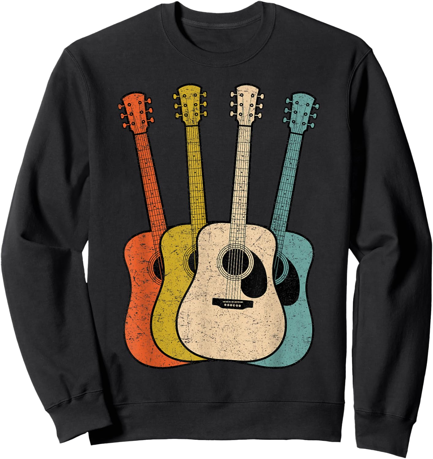 Retro Acoustic Guitar Vintage Guitarist Cool Music Graphic Sweatshirt - Sweatshirt | Black