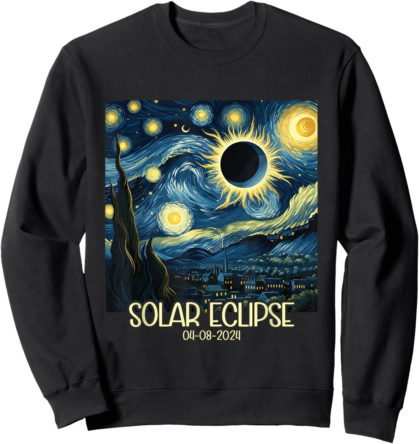 Van Gogh Starry Night Total Solar Eclipse April 8 2024 Sweatshirt - Sweatshirt | Black