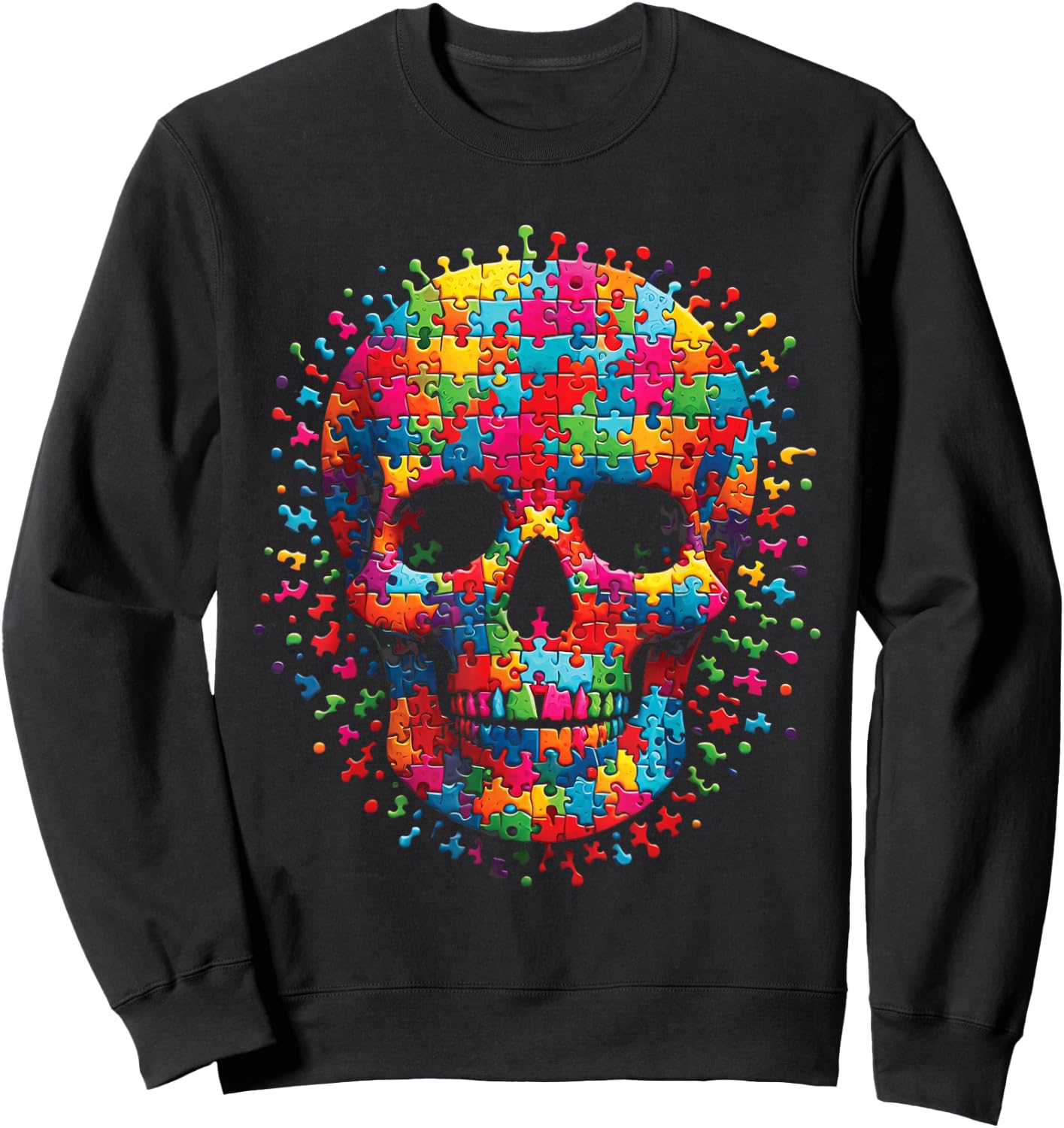 Skull Autism Awareness Autistic Supporter Men Women Boy Kids Sweatshirt - Sweatshirt | Black