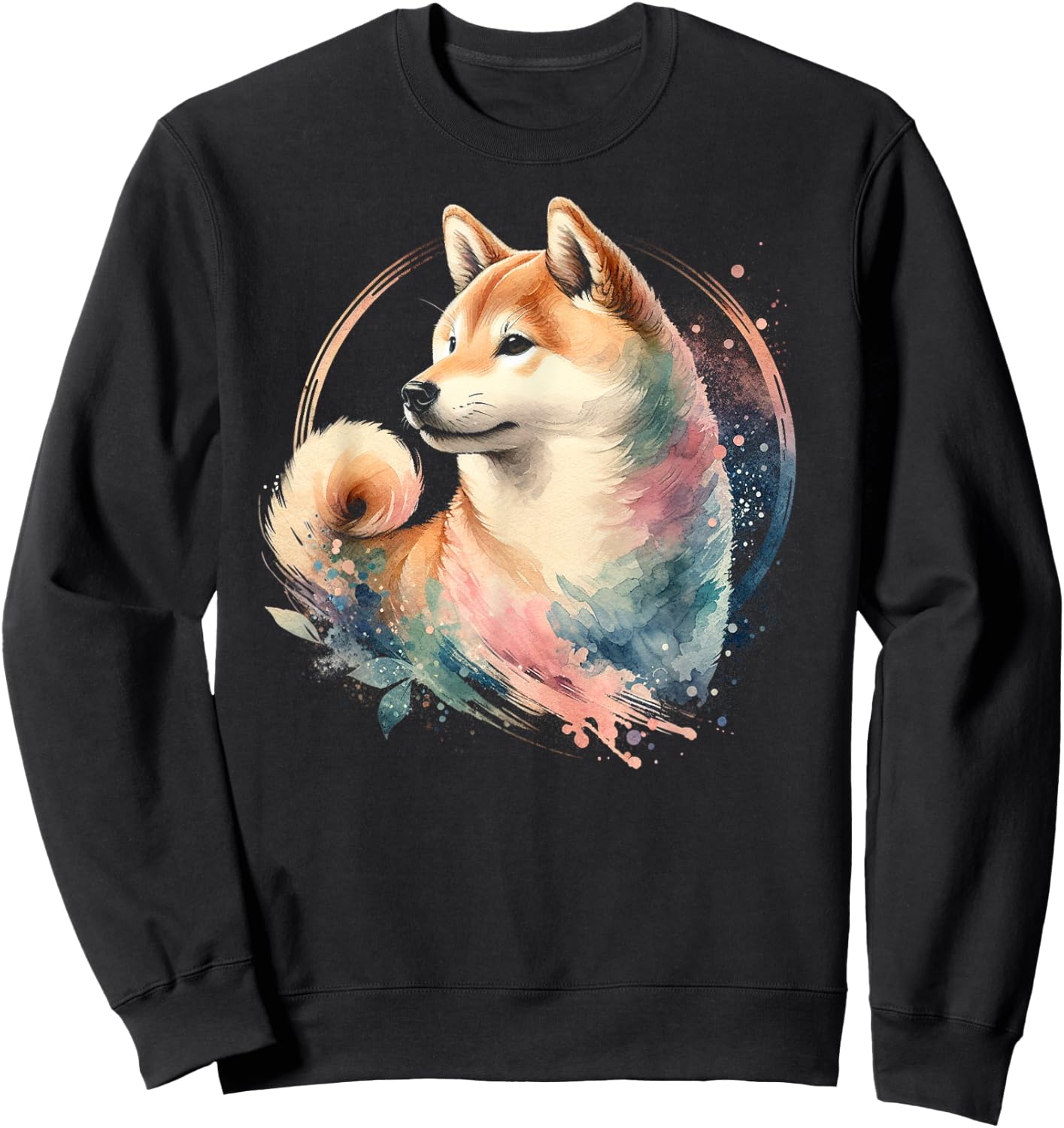 Graceful Shiba Inu in Watercolor Sweatshirt - Sweatshirt | Black