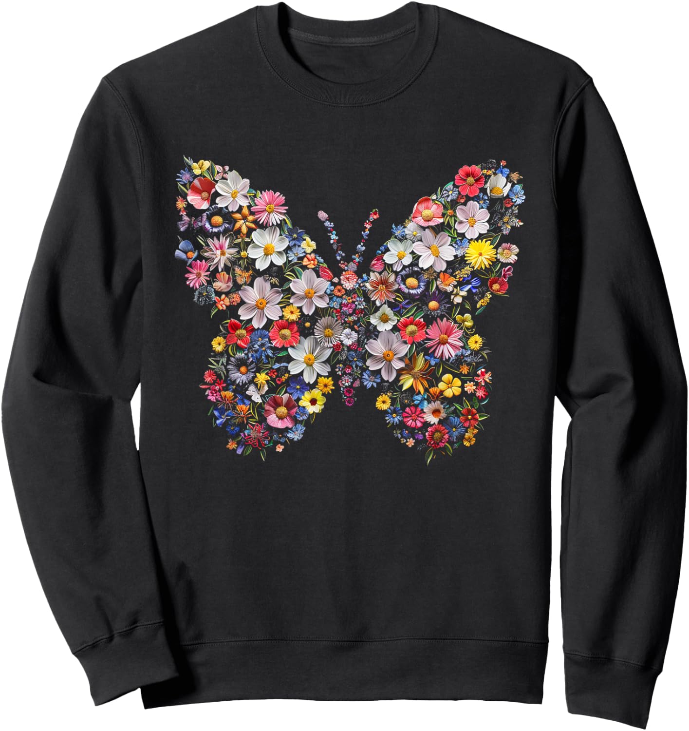 Graphic Beautiful Butterflies Flowers Funny Garden Design Sweatshirt - Sweatshirt | Black