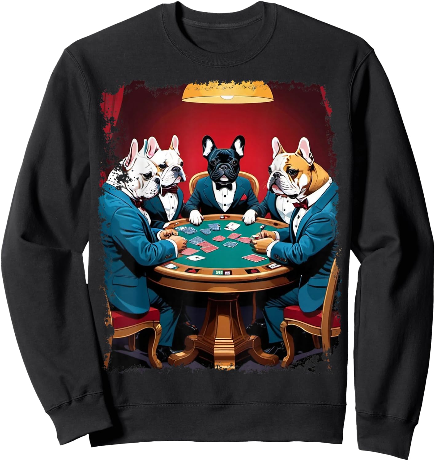 Pop Art Gambling French Bulldog Playing Poker Cards Sweatshirt - Sweatshirt | Black