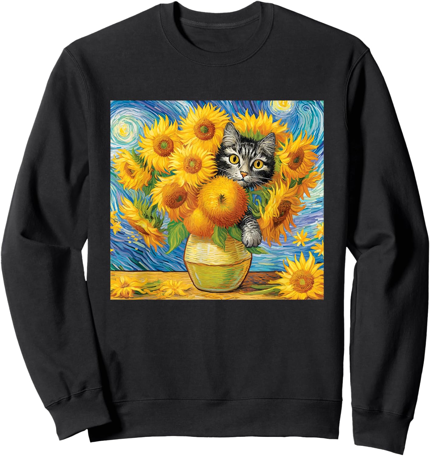 Van Gogh Sunflowers Kitten Sweatshirt - Sweatshirt | Black