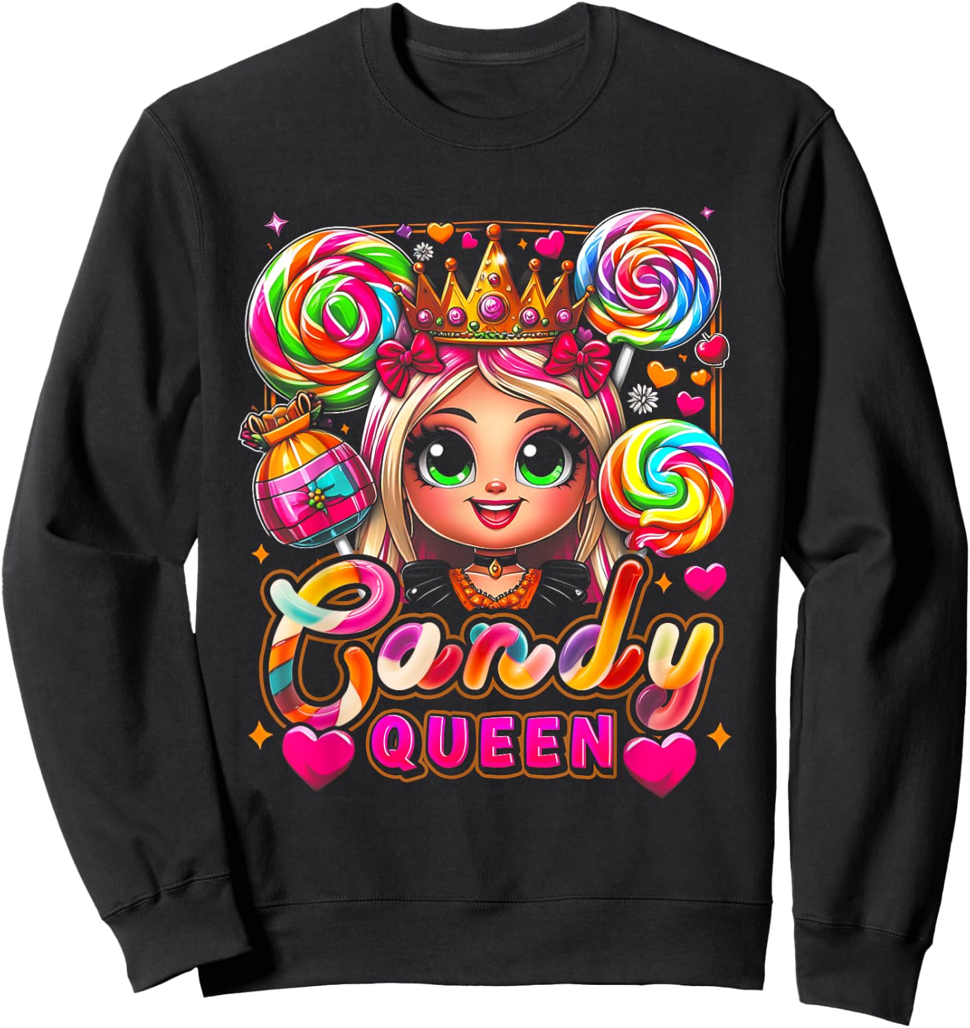 Funny Halloween Candy a Queen Lollipop Lover Girls Colorful Sweatshirt - Sweatshirt | Black