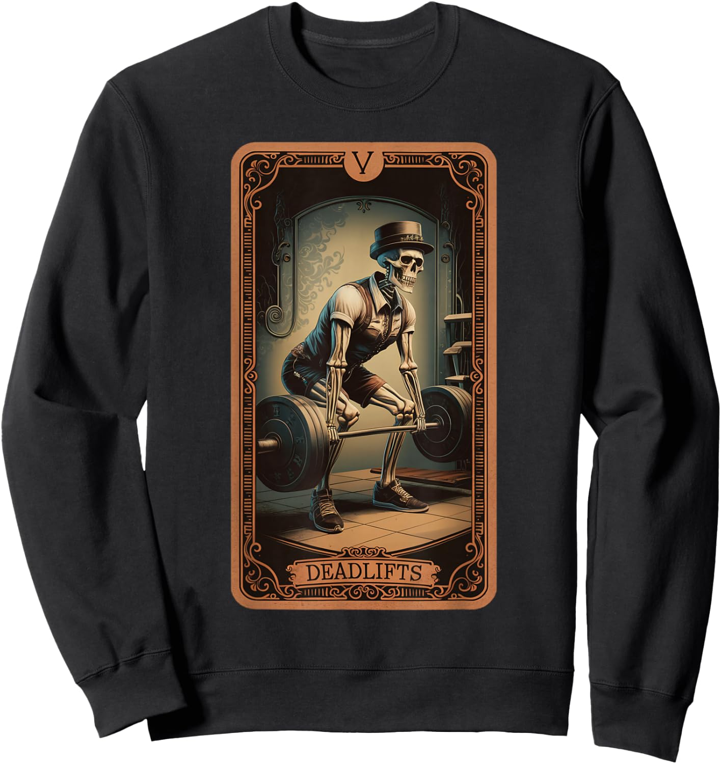 Tarot Card Skeleton Deadlifts Powerlifting Weightlifting Gym Sweatshirt - Sweatshirt | Black