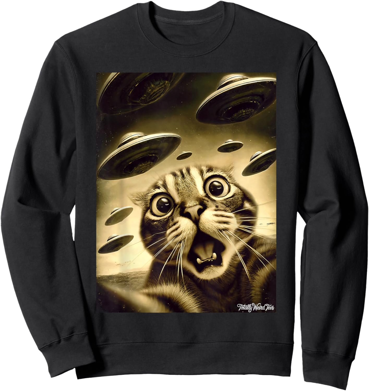 Funny Cat UFO Invasion Alien Fun Sweatshirt - Sweatshirt | Black