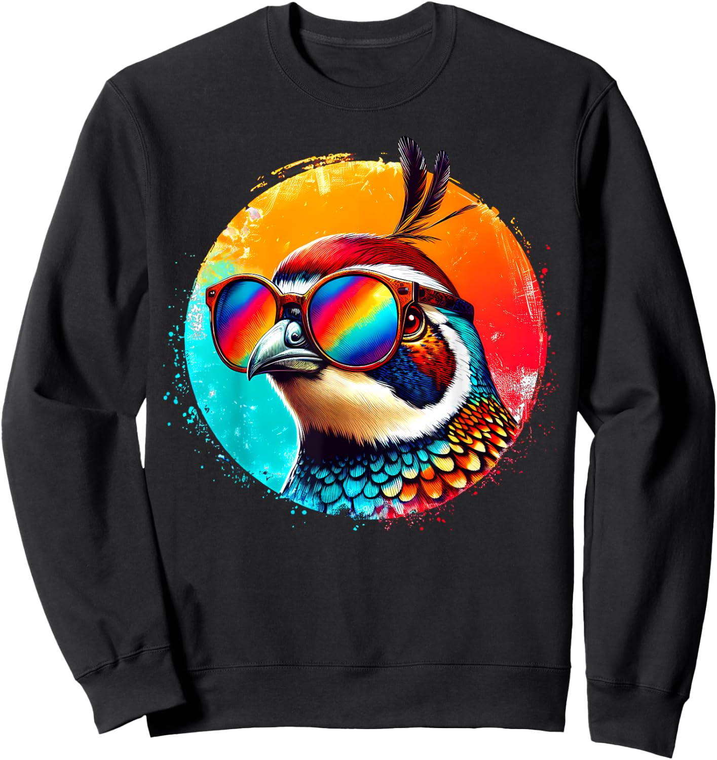 Cool Tie Dye Quail Sunglasses Bird Illustration Art Sweatshirt - Sweatshirt | Black