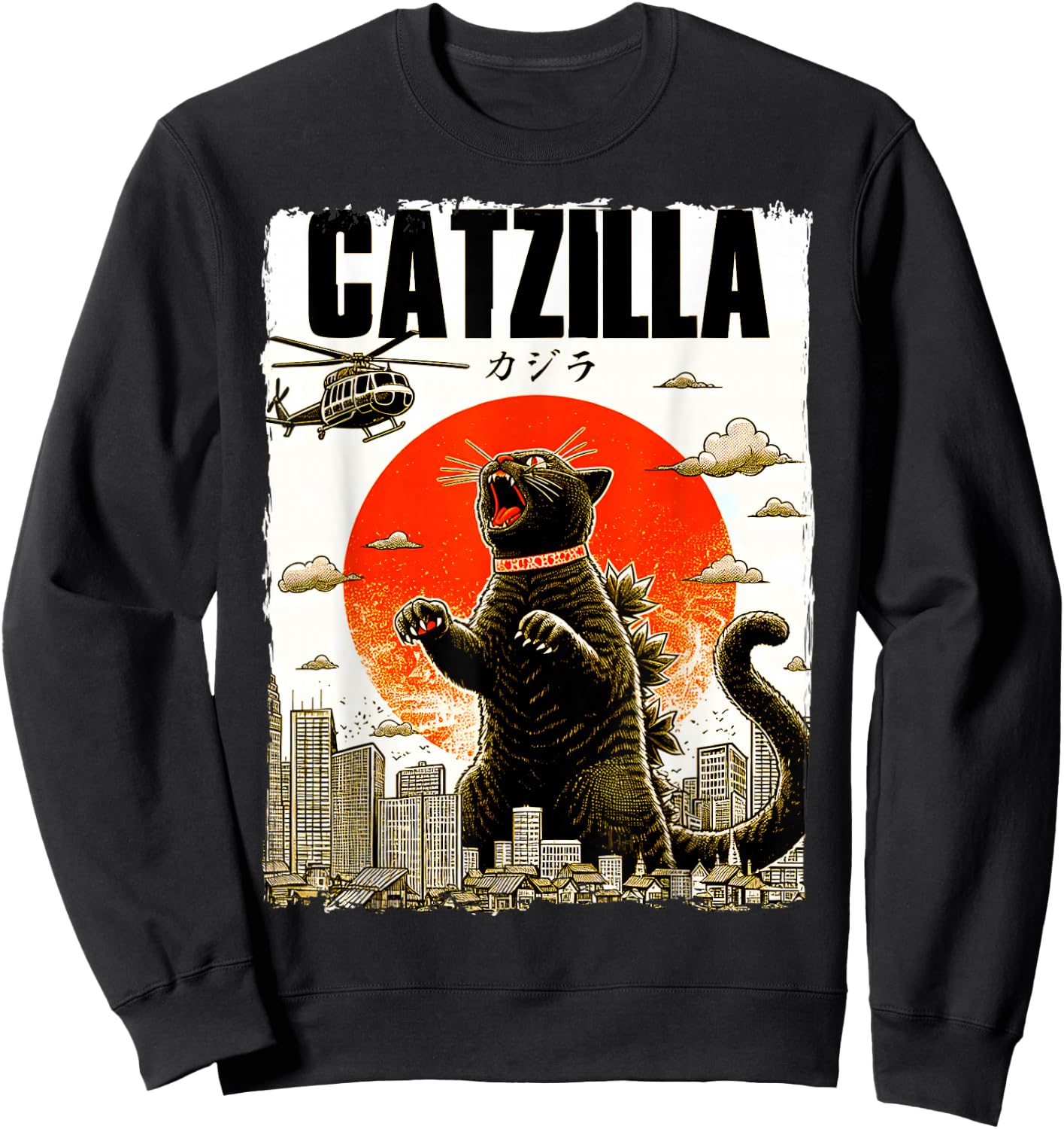Catzilla Funny Cat Lover Kitten Catzilla Cat Japanese Art Sweatshirt - Sweatshirt | Black