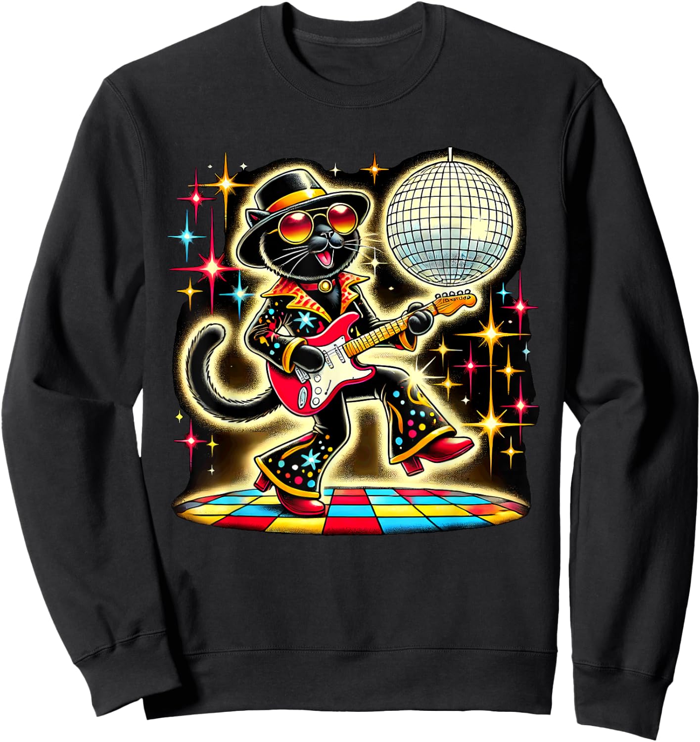 Aesthetic Black Cat Disco Men Women Kids Sweatshirt - Sweatshirt | Black
