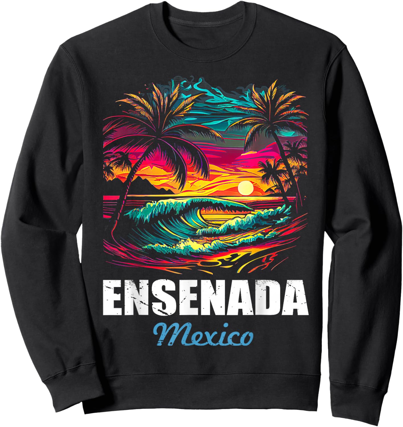 Retro Ensenada Mexico Sunset Vintage Vacation Souvenir Sweatshirt - Sweatshirt | Black
