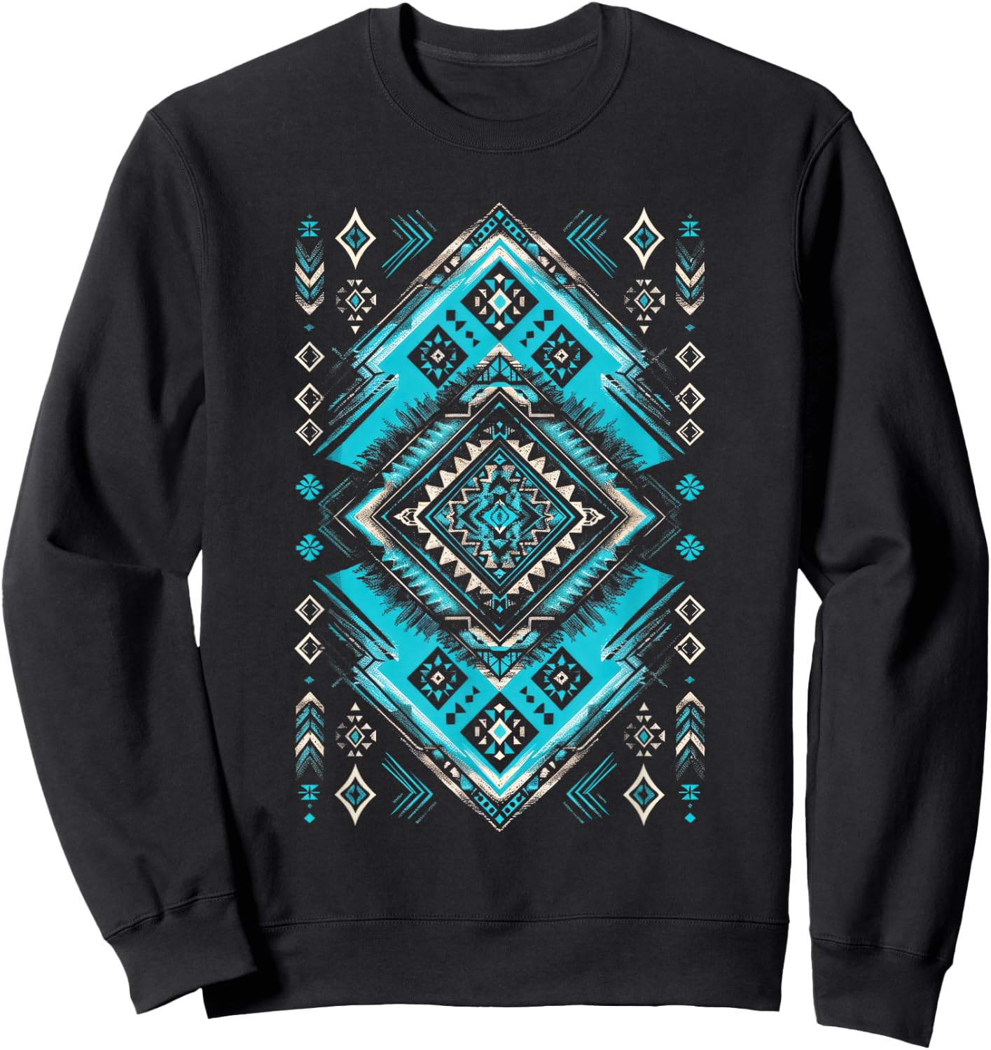 Turquoise Tribal Geometric Southwestern Aztec Sweatshirt - Sweatshirt | Black
