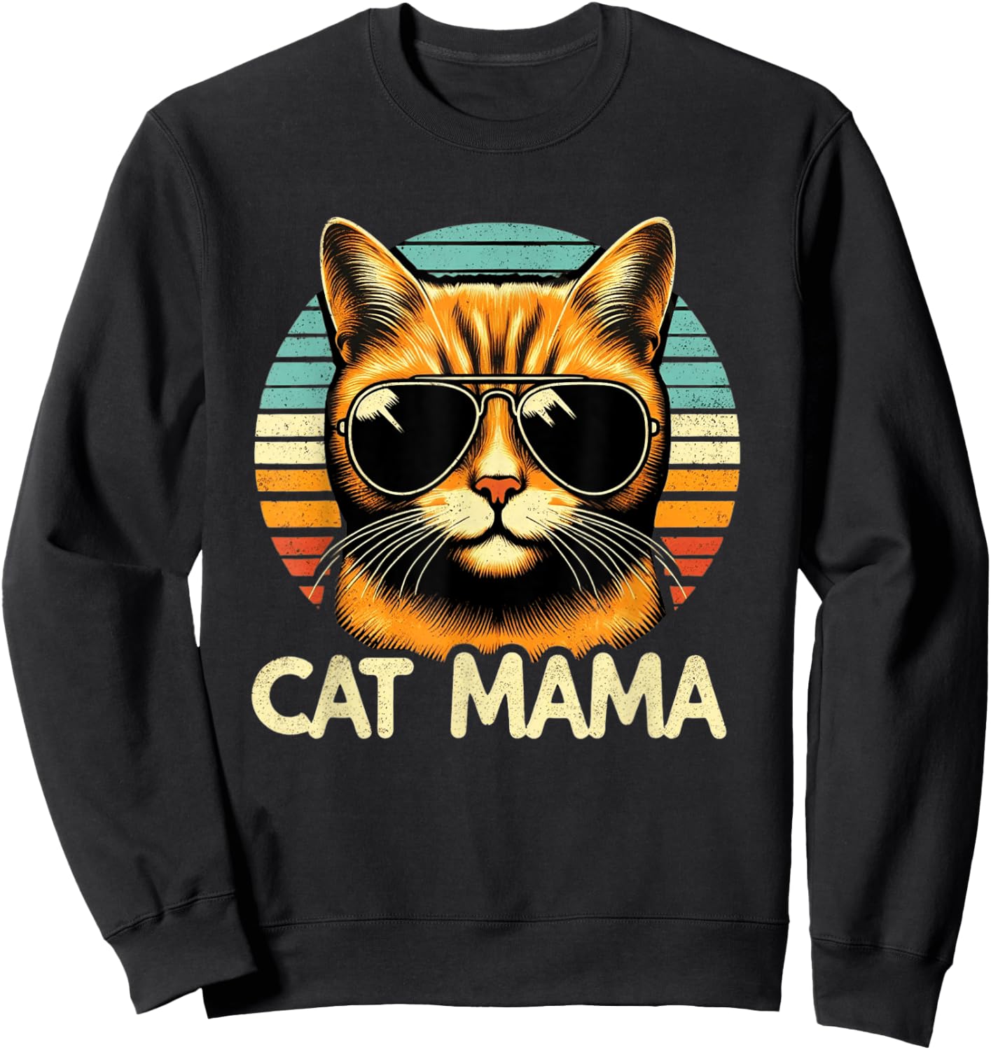 Cat Mama Cool Orange Cat Mother's Day Retro Cat Mom Sweatshirt - Sweatshirt | Black