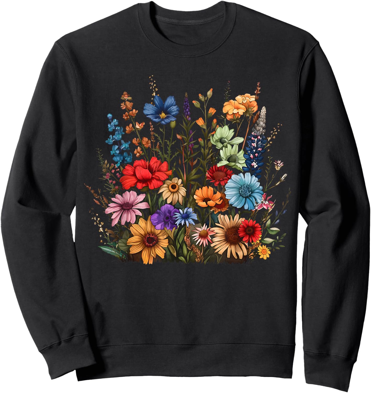 Vintage Wildflower Summer Botanical Gardening Plant Lover Sweatshirt - Sweatshirt | Black
