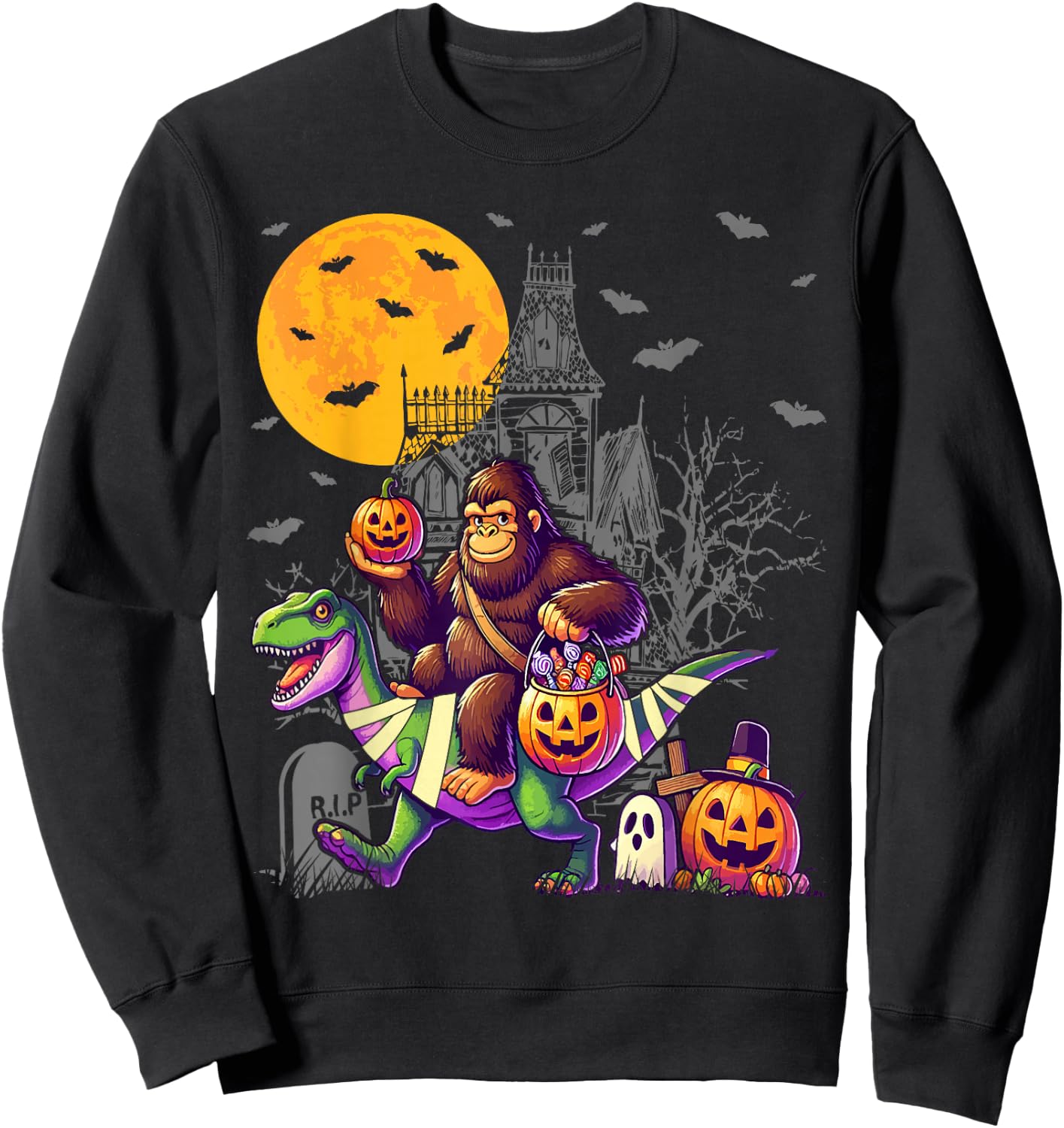 Bigfoot Dinosaur Halloween Costume T Rex Boys Kids Sweatshirt - Sweatshirt | Black