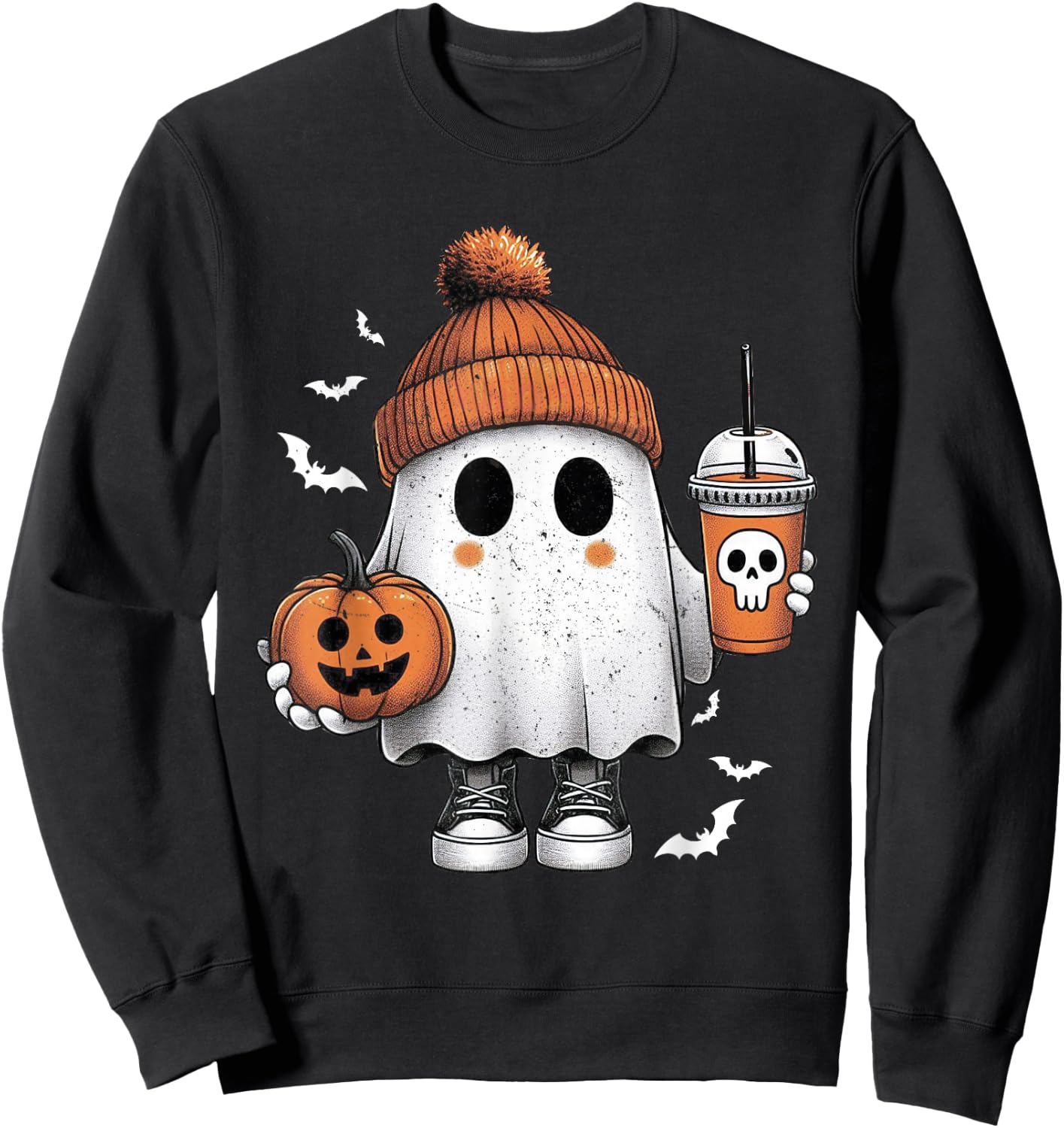 Cute Halloween Ghost Drink Pumpkin Halloween Sweatshirt - Sweatshirt | Black