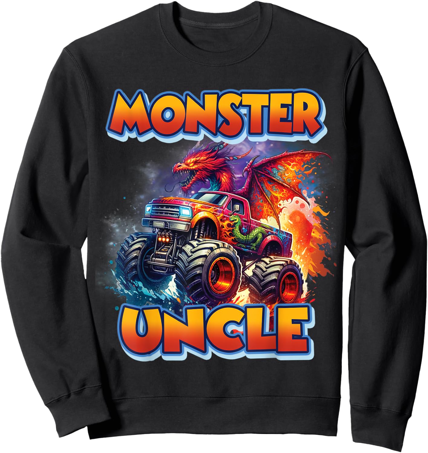 Monster Uncle Birthday Boy Monster Truck Car Family Matching Sweatshirt - Sweatshirt | Black