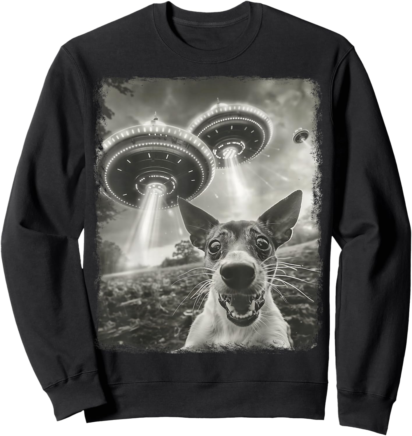 Rat Terrier Dog UFO Alien Extraterrestrial Selfie Sweatshirt - Sweatshirt | Black