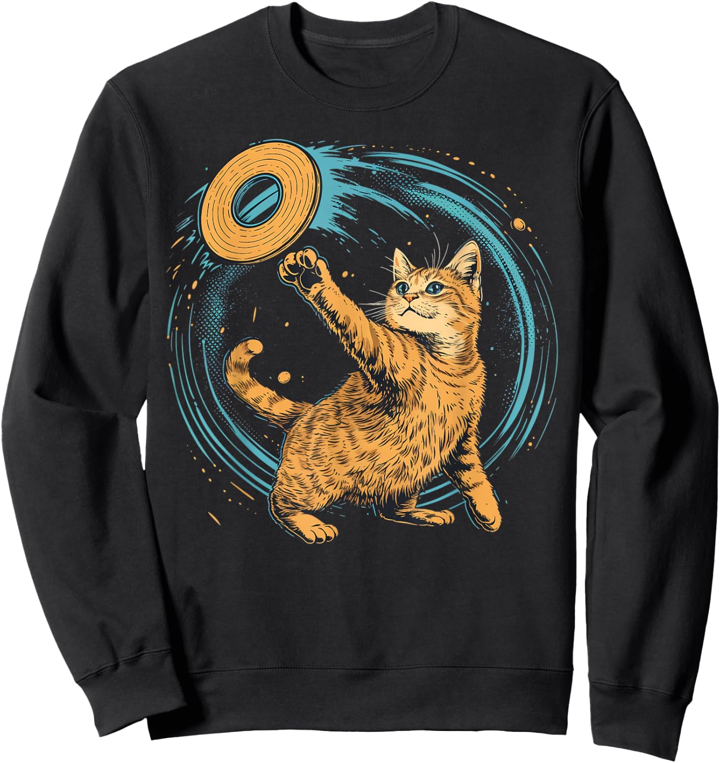 Disc Golfer Cat on Disc Golf Women Kids Sweatshirt - Sweatshirt | Black