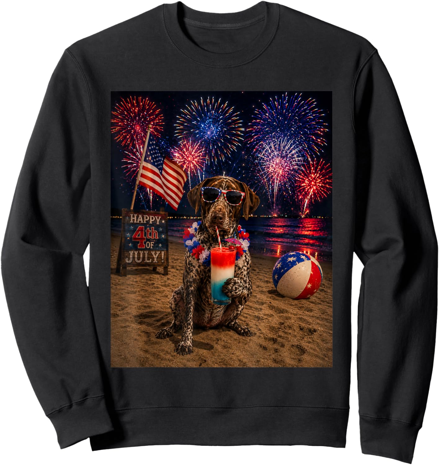 German Shorthaired Pointer Patriotic Beach Fireworks Dog Sweatshirt - Sweatshirt | Black