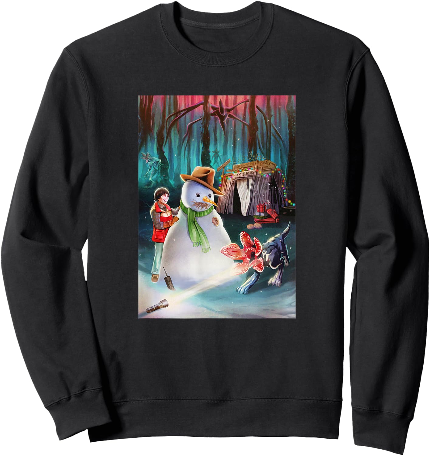 Stranger Things Christmas Upside down Castle Byers Poster Sweatshirt - Sweatshirt | Black