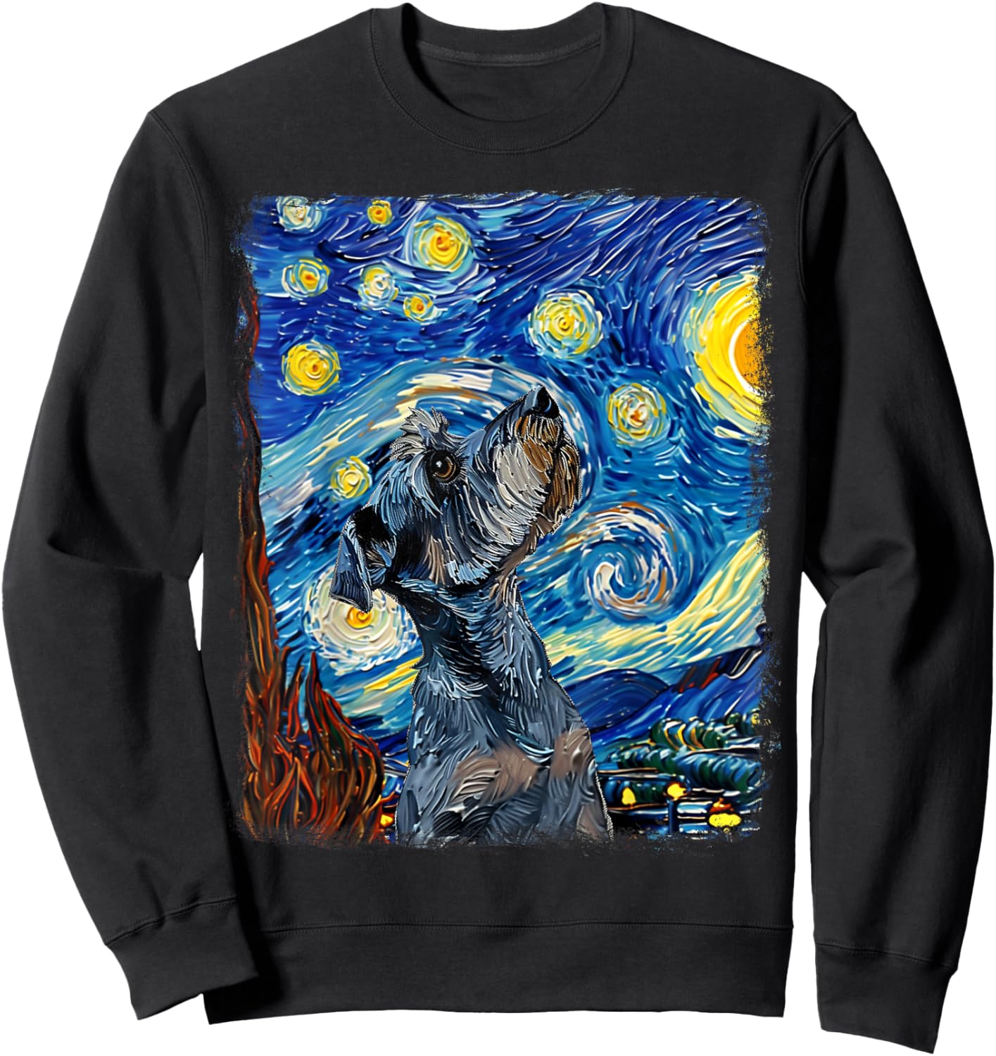 Miniature Schnauzer Dog Starry Night Painting Sweatshirt - Sweatshirt | Black