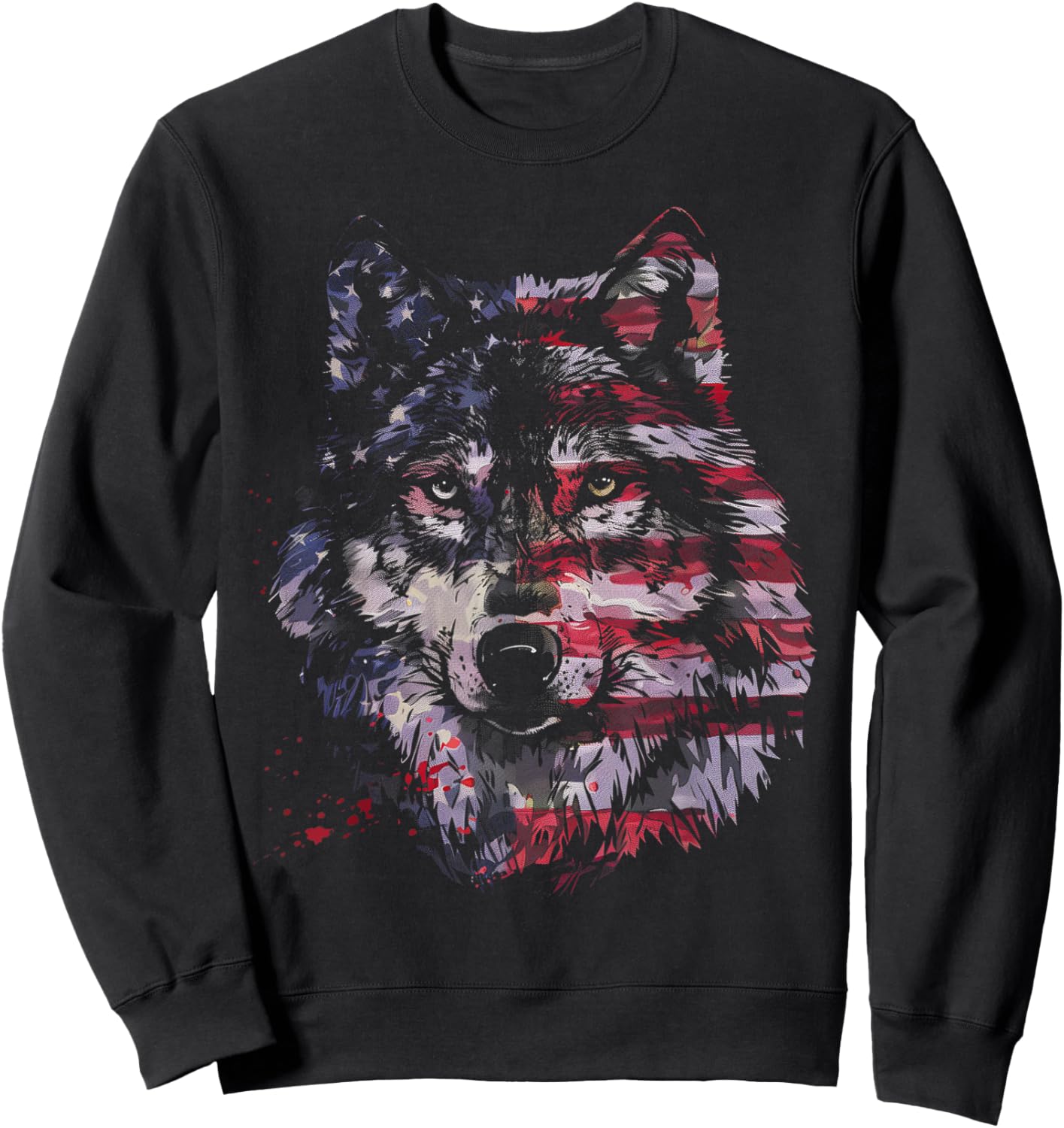 Wolf American Flag USA Patriotic Wolf Lover Sweatshirt - Sweatshirt | Black