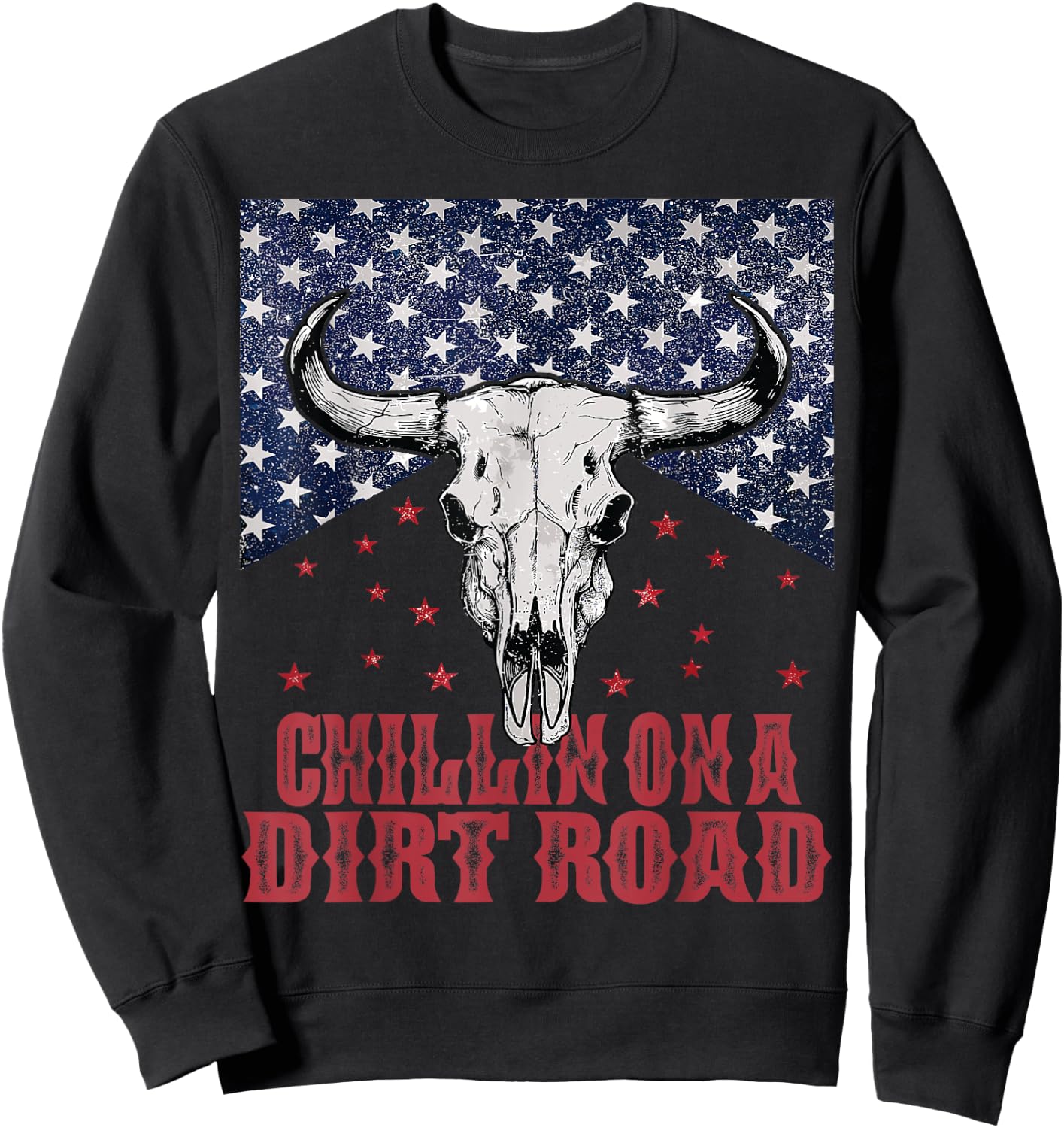Chillin On A Dirt Road Country Music Western Vintage US Flag Sweatshirt - Sweatshirt | Black