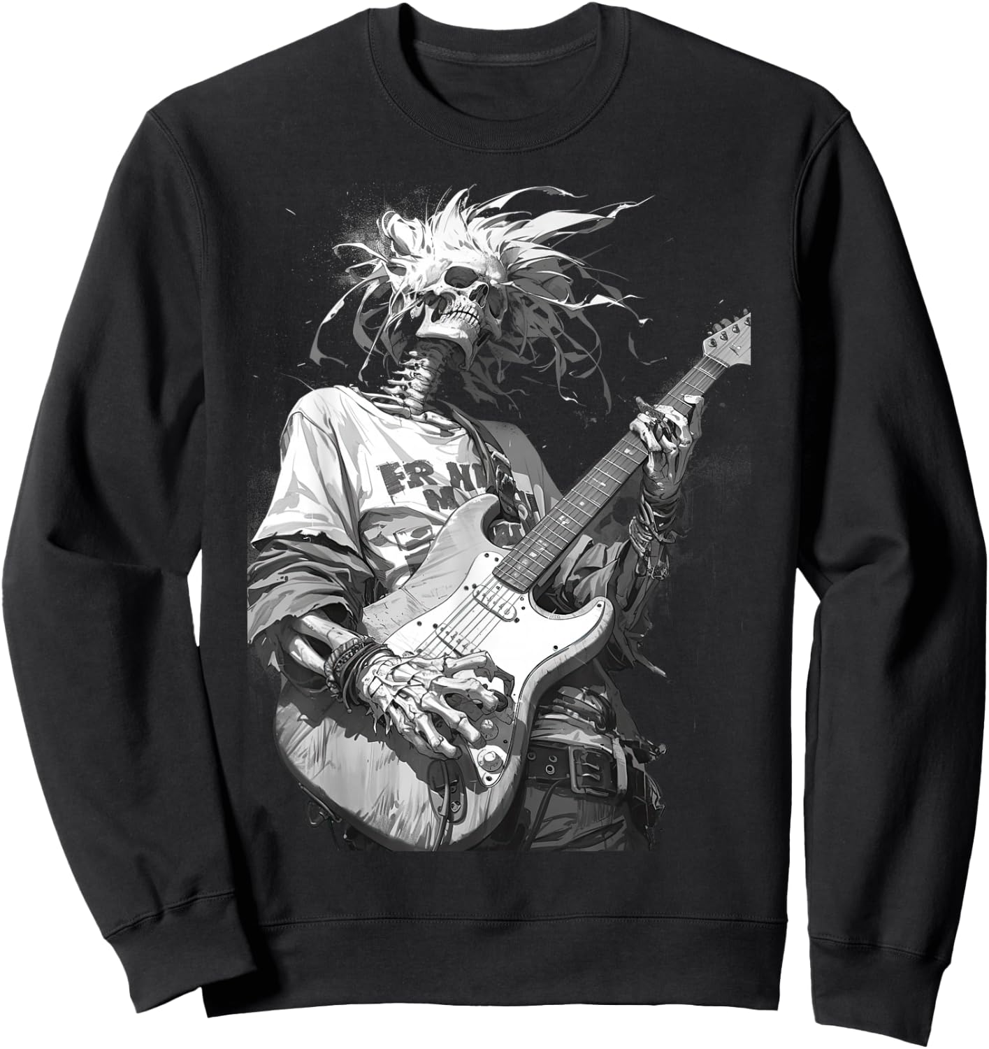 Skeleton playing guitar ,Rock Star Shredding Guitar Sweatshirt - Sweatshirt | Black