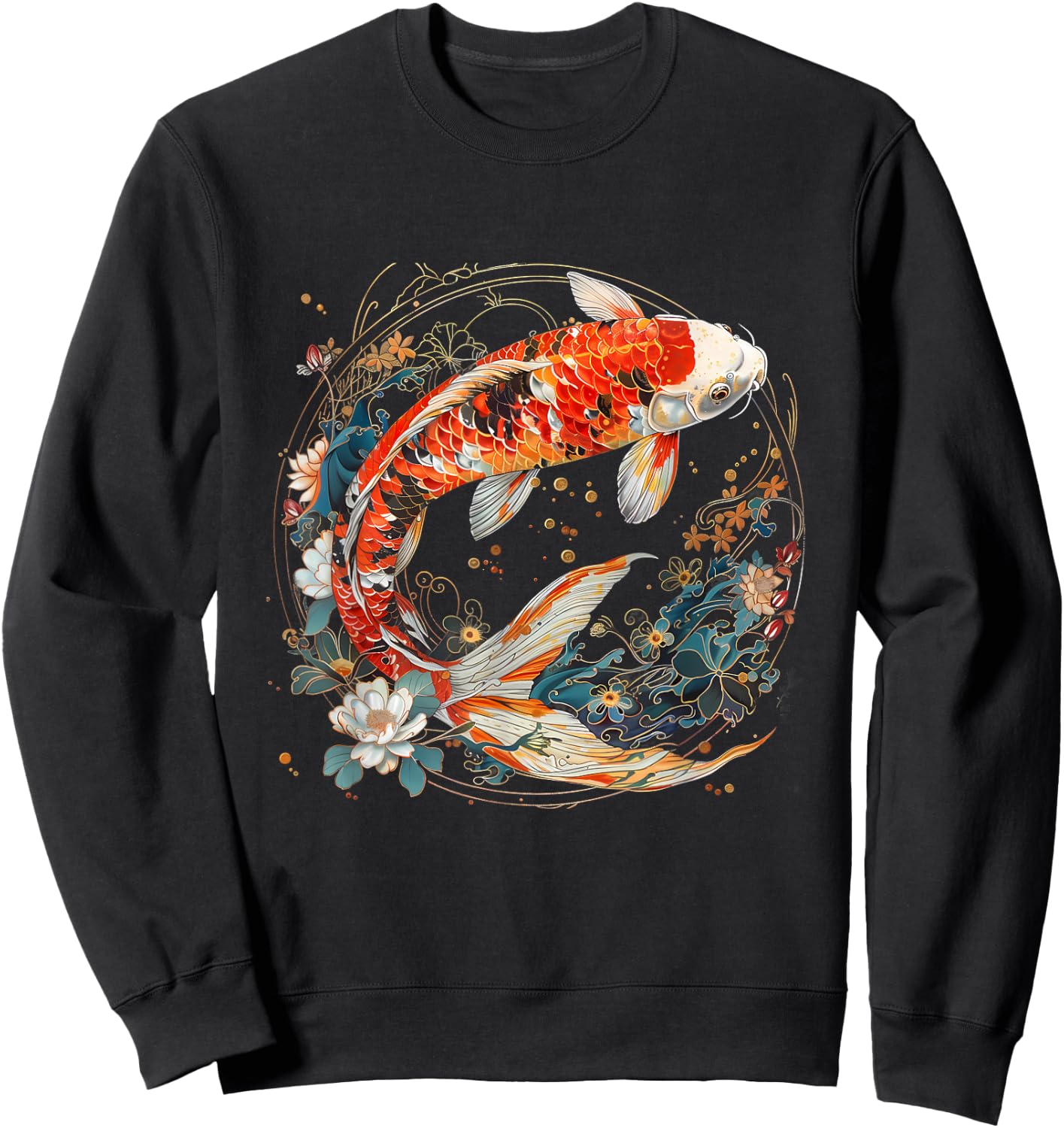 Koi Fish Lotus Japanese Pond Lover Japanese Koi Carp Fish Sweatshirt - Sweatshirt | Black