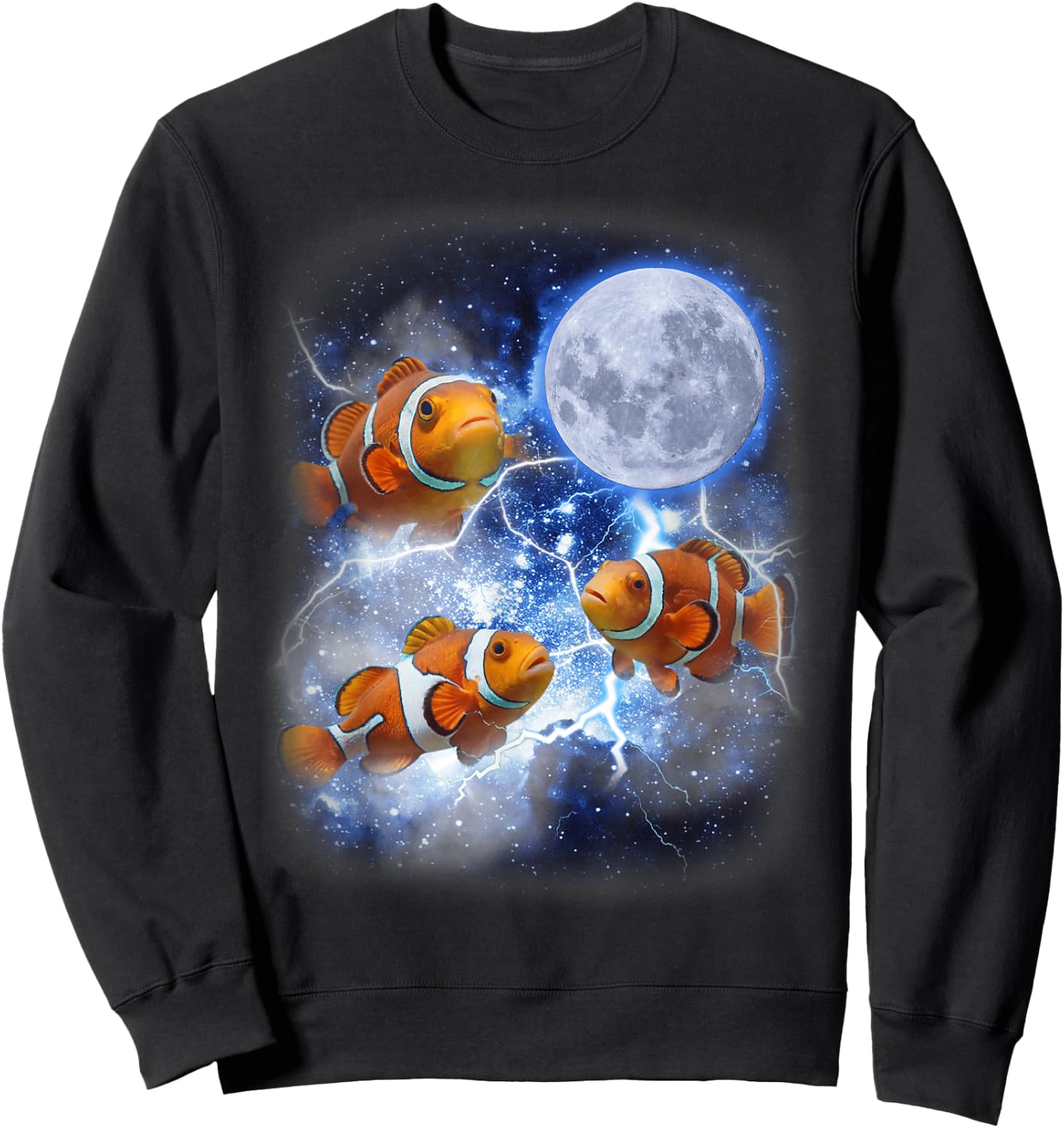 Three Clownfish Moon - Tropical Ocean Marine Clown Fish Sweatshirt - Sweatshirt | Black