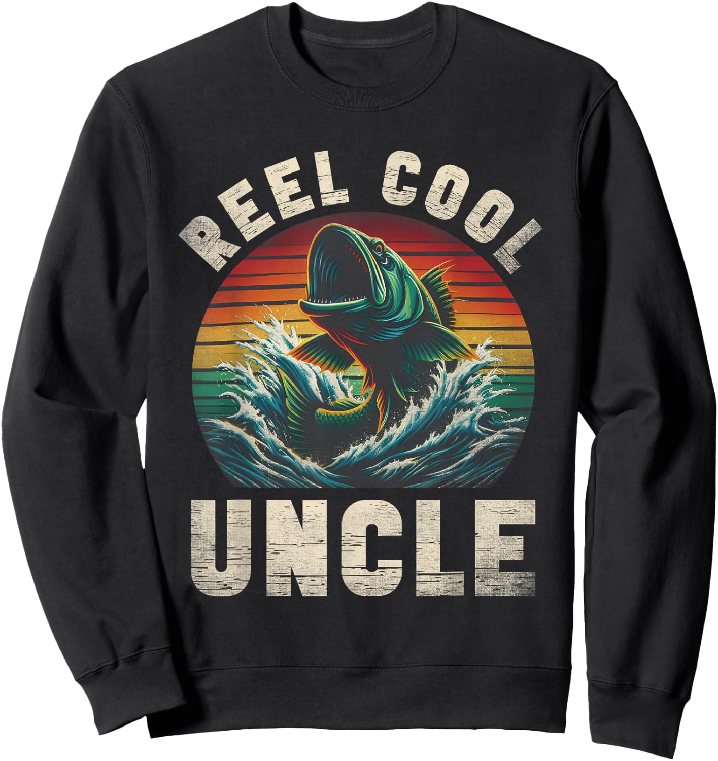 Reel Cool Uncle Fishing Uncle Father's Day Fisherman Fish Sweatshirt - Sweatshirt | Black