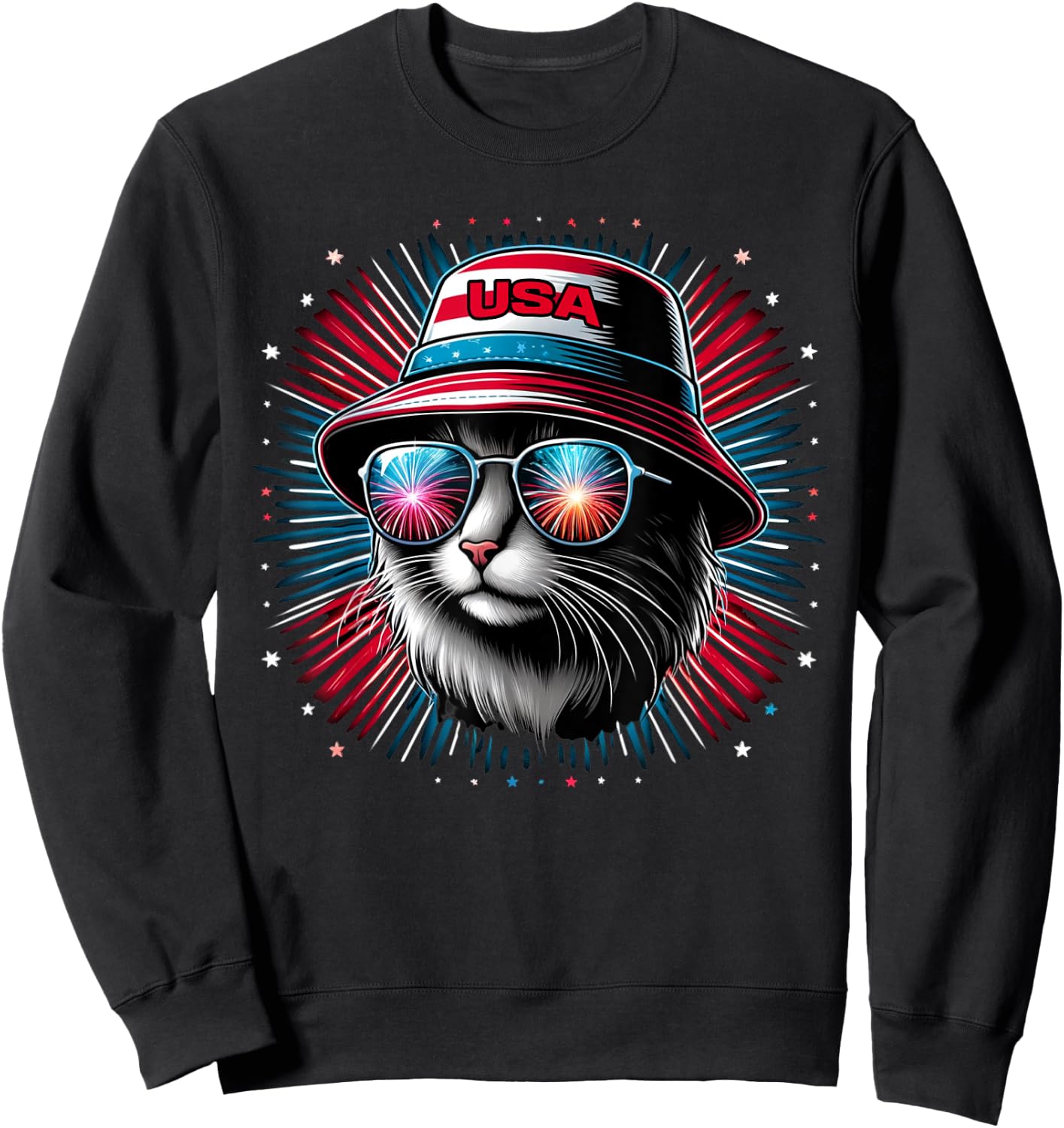 Women Ameowica Funny Patriotic Cat Meowica 4th of July Sweatshirt - Sweatshirt | Black