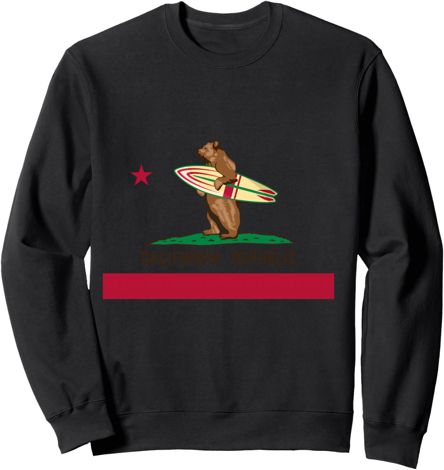 California Shirt, Republic Flag California Surfing Bear Sweatshirt - Sweatshirt | Black