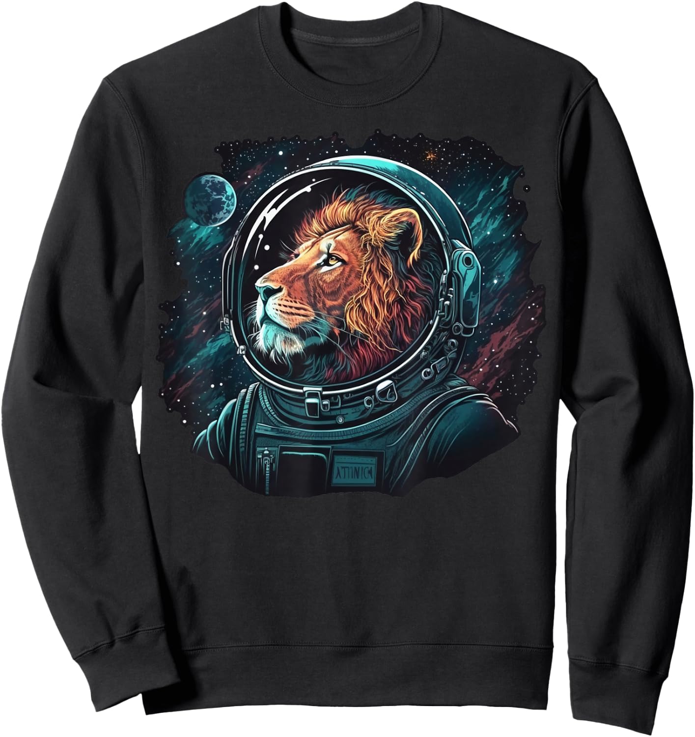 Outer Space Lion on Galaxy Astronaut Lion Sweatshirt - Sweatshirt | Black