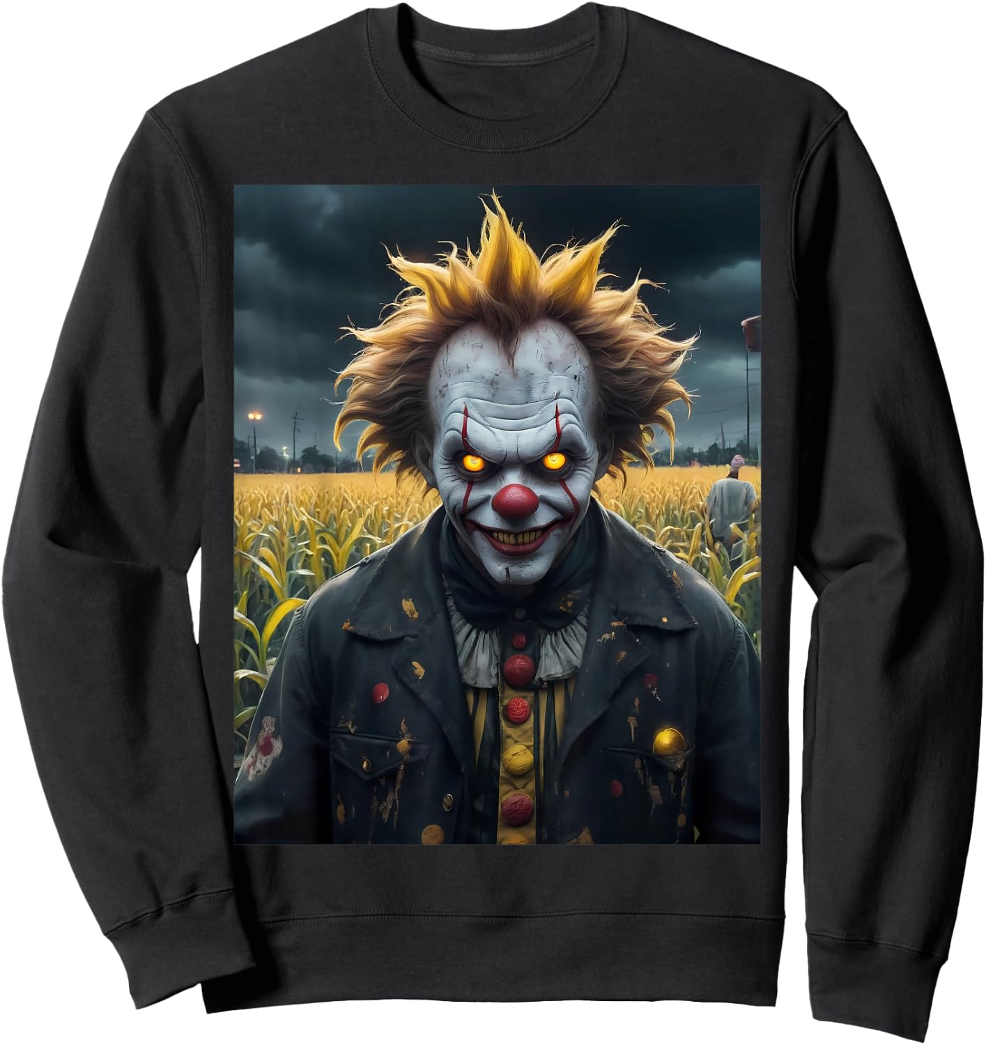Evil Clown a Corn Field Monster Dark Horror Scary Spooky Sweatshirt - Sweatshirt | Black