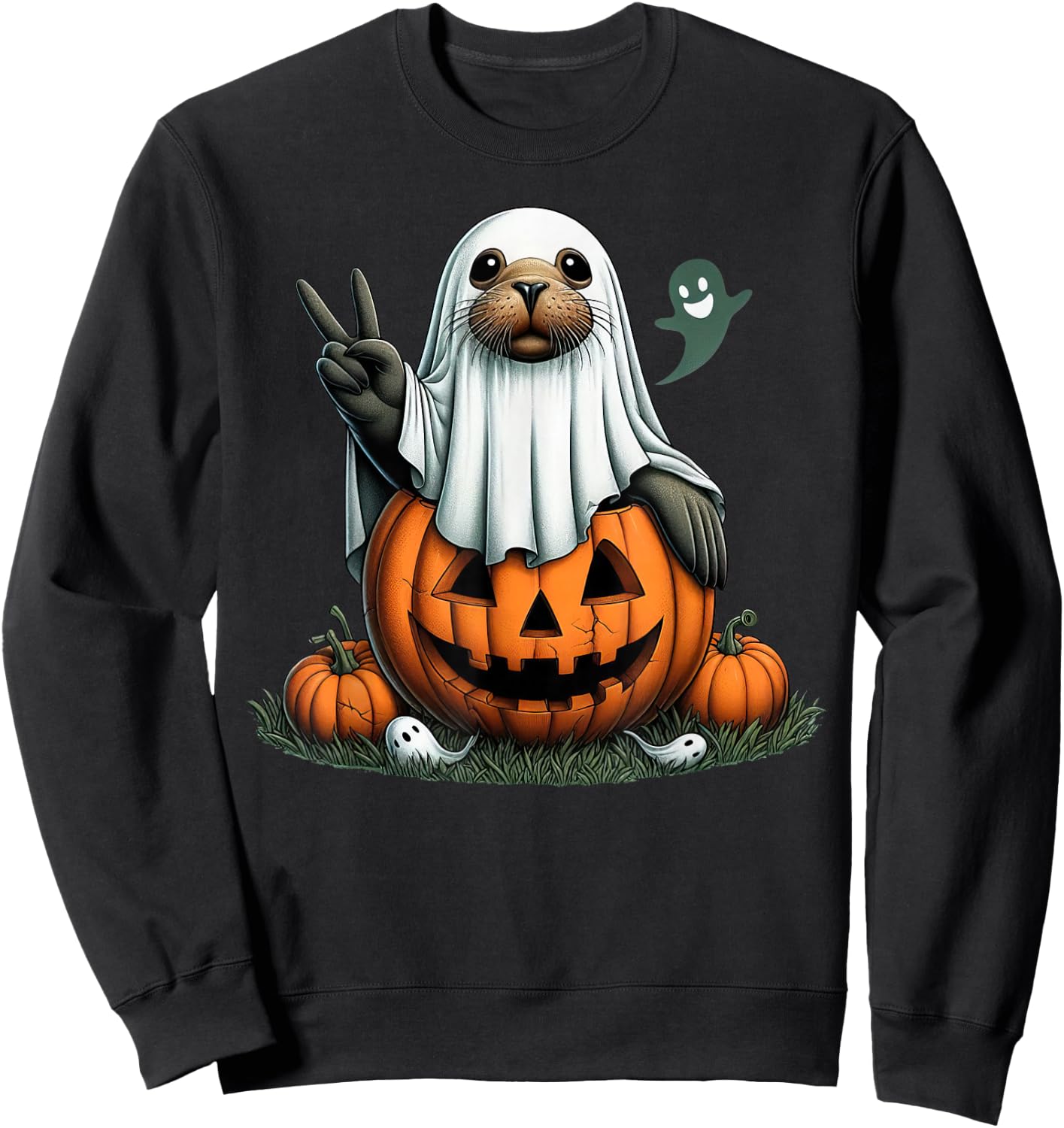 Funny Sea Lion Boo Halloween Ghost Kids Sweatshirt - Sweatshirt | Black