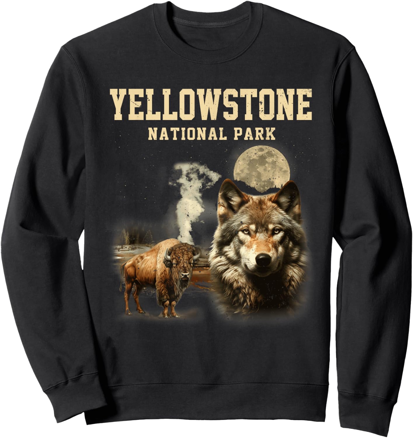 Yellowstone National Park Old Faithful Wildlife Adventure Sweatshirt - Sweatshirt | Black