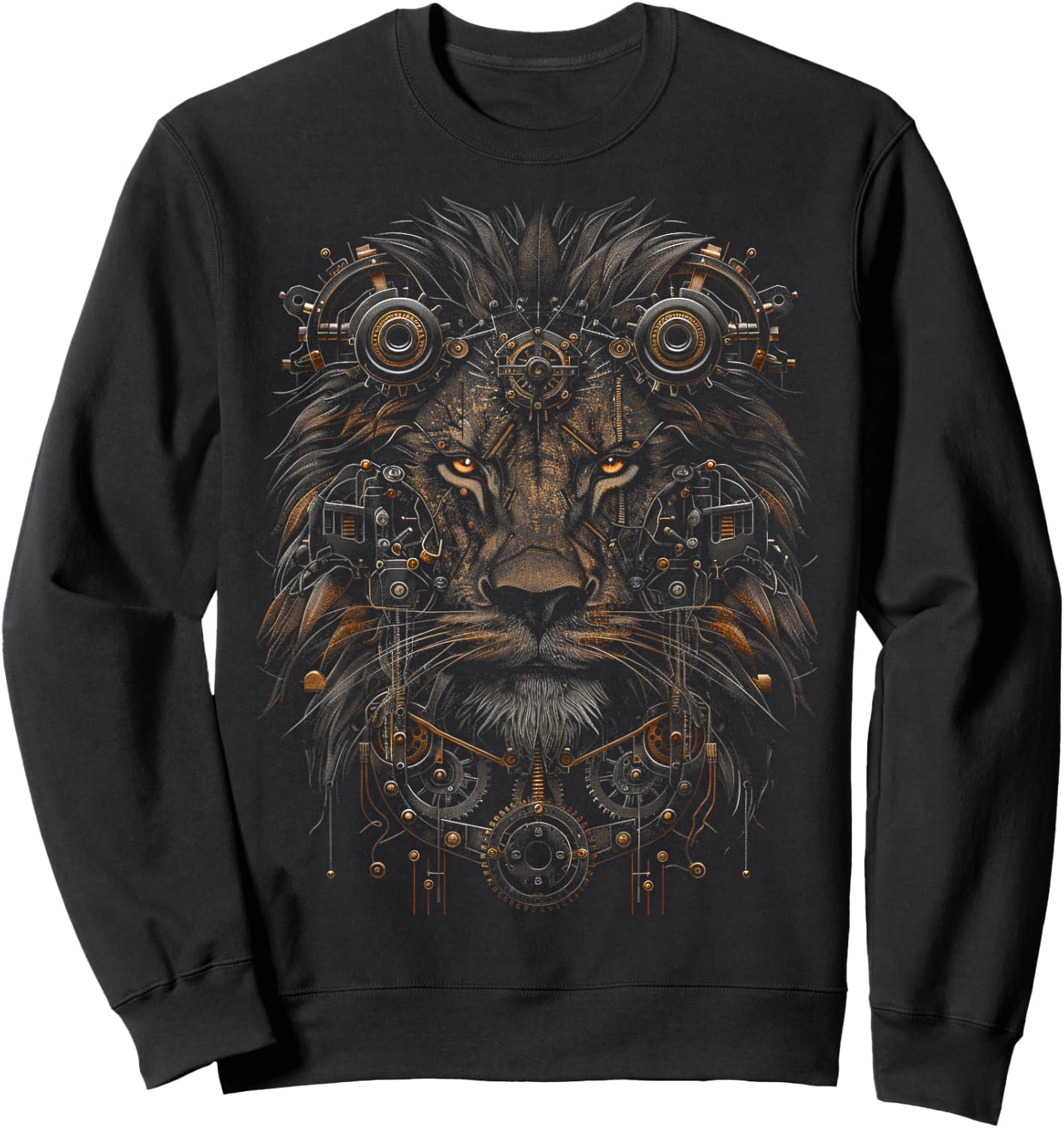 Steampunk Lion Bronze And Black Artwork Graphic Sweatshirt - Sweatshirt | Black