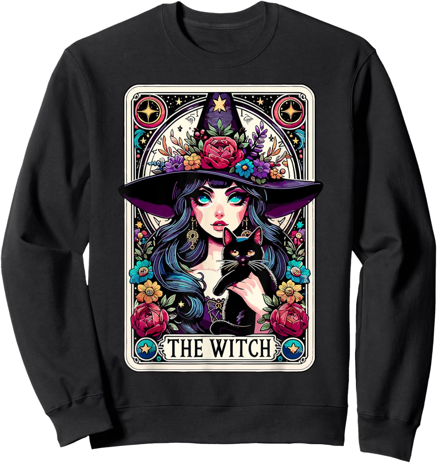 The Witch Tarot Card Halloween Gothic Witchy Vibes Black Cat Sweatshirt - Sweatshirt | Black