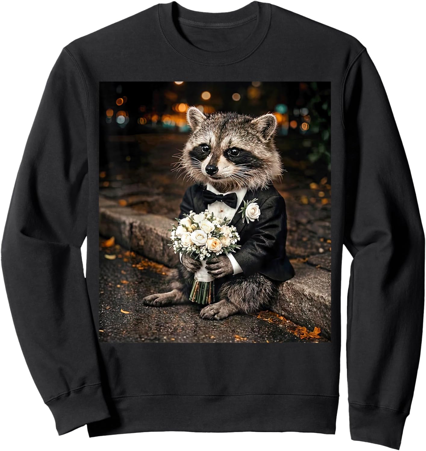 Feral Raccoon Groom Engaged Funny Wedding Party Selfie Meme Sweatshirt - Sweatshirt | Black